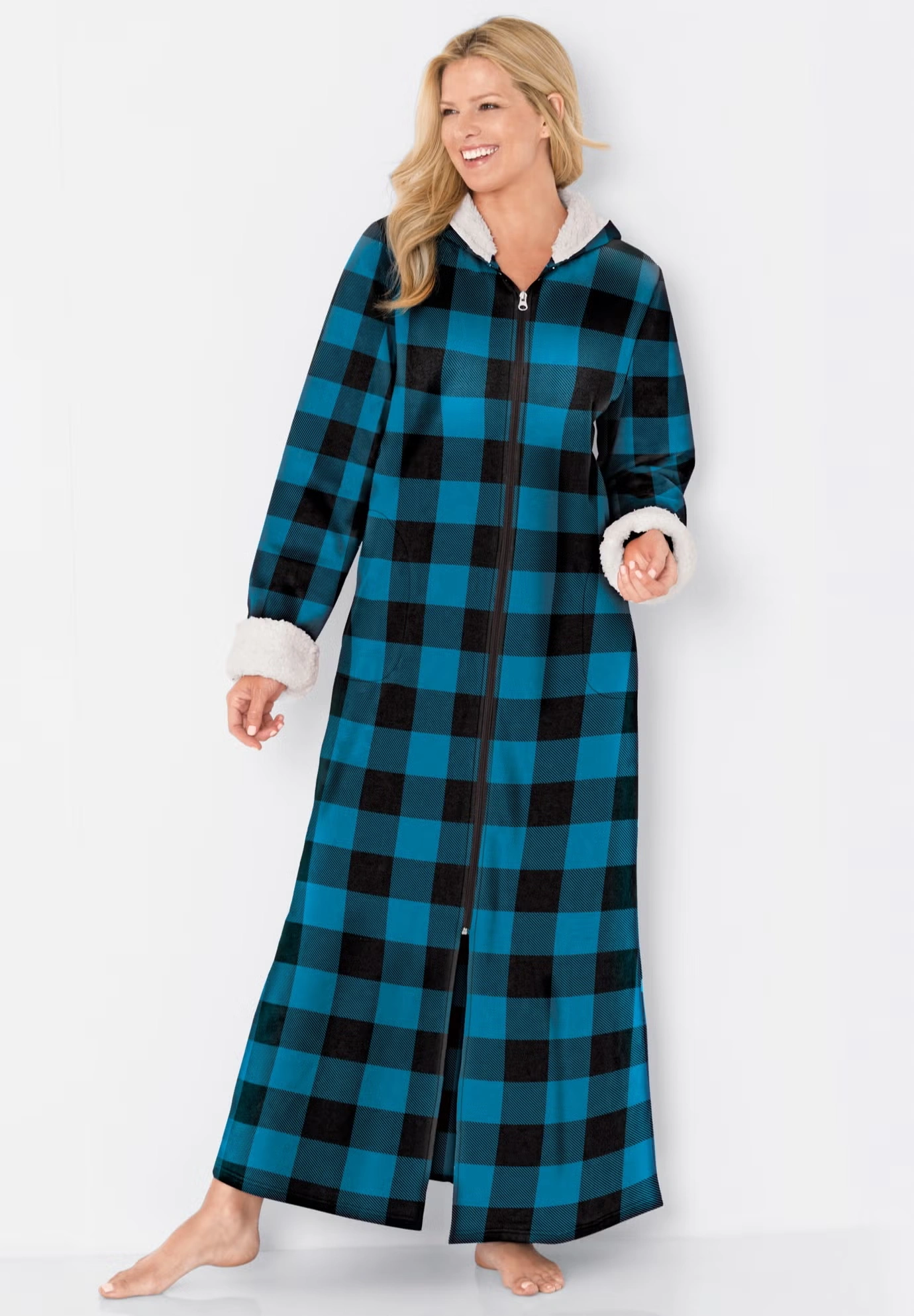 Sherpa-Lined Long Hooded Robe