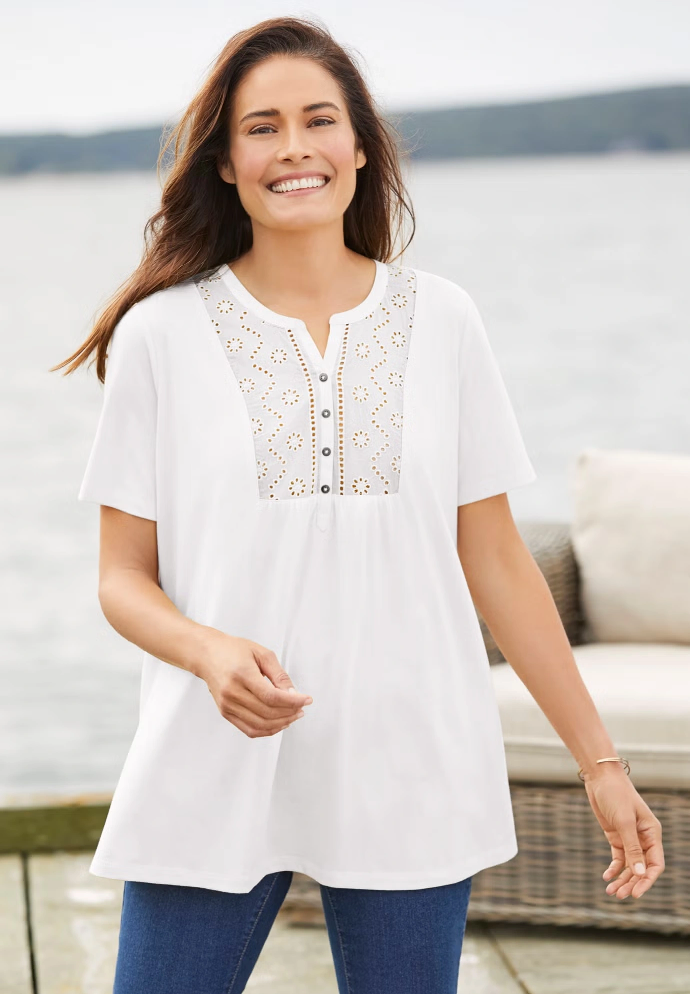 Eyelet Henley Tee