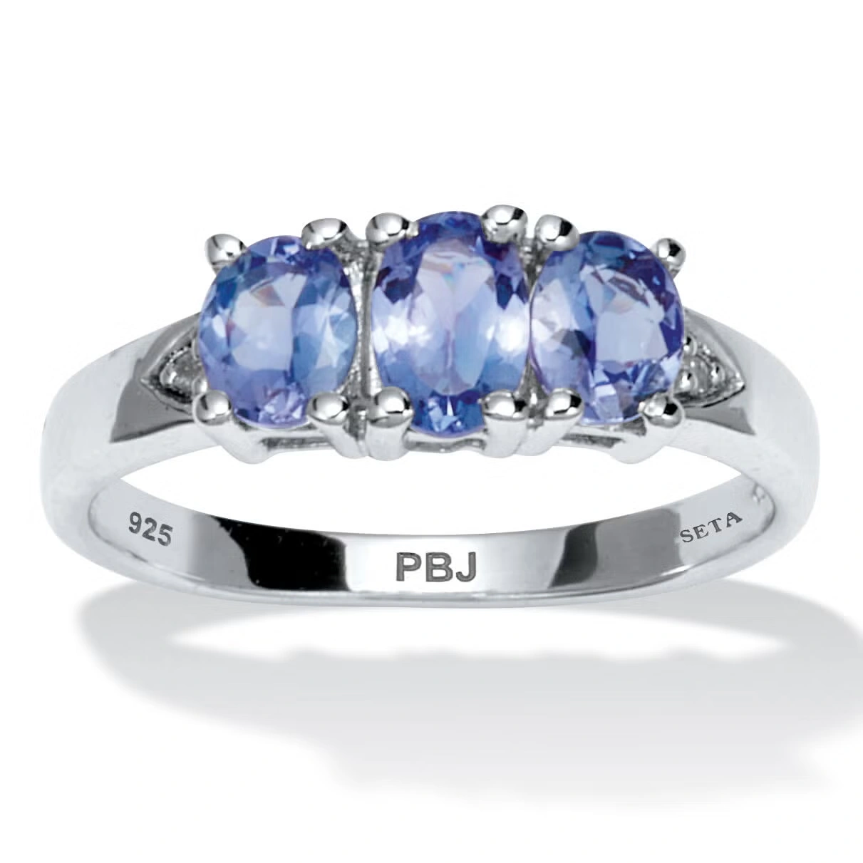 .89 TCW Genuine Purple Tanzanite and Diamond Accent Sterling Silver 3-Stone Ring