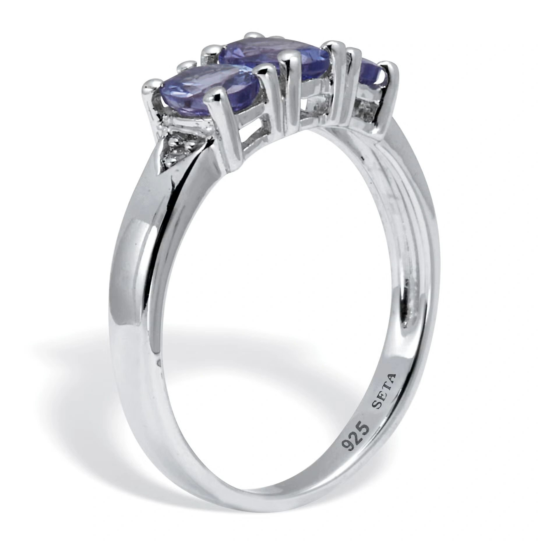 .89 TCW Genuine Purple Tanzanite and Diamond Accent Sterling Silver 3-Stone Ring
