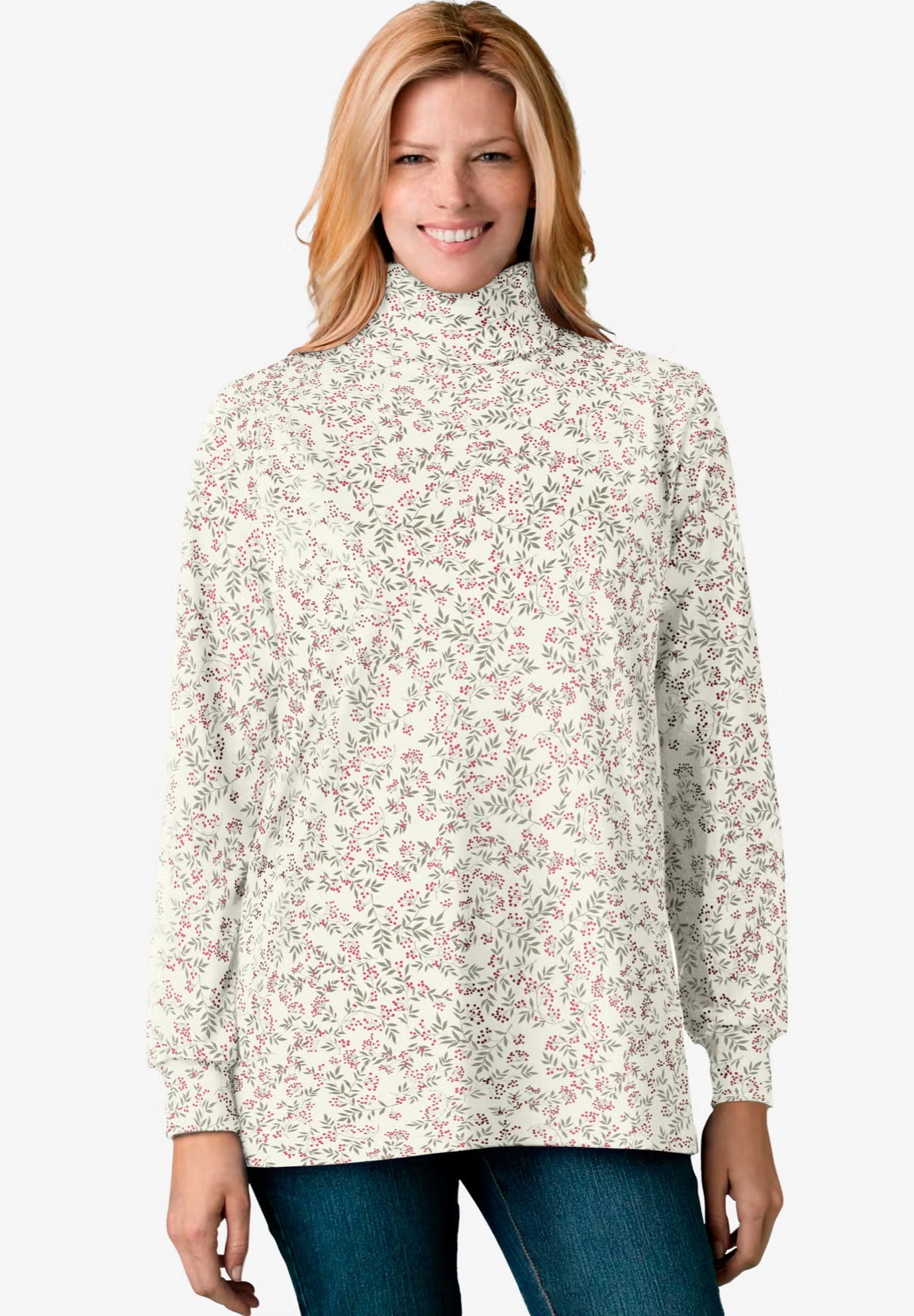 Perfect Printed Long-Sleeve Turtleneck Tee