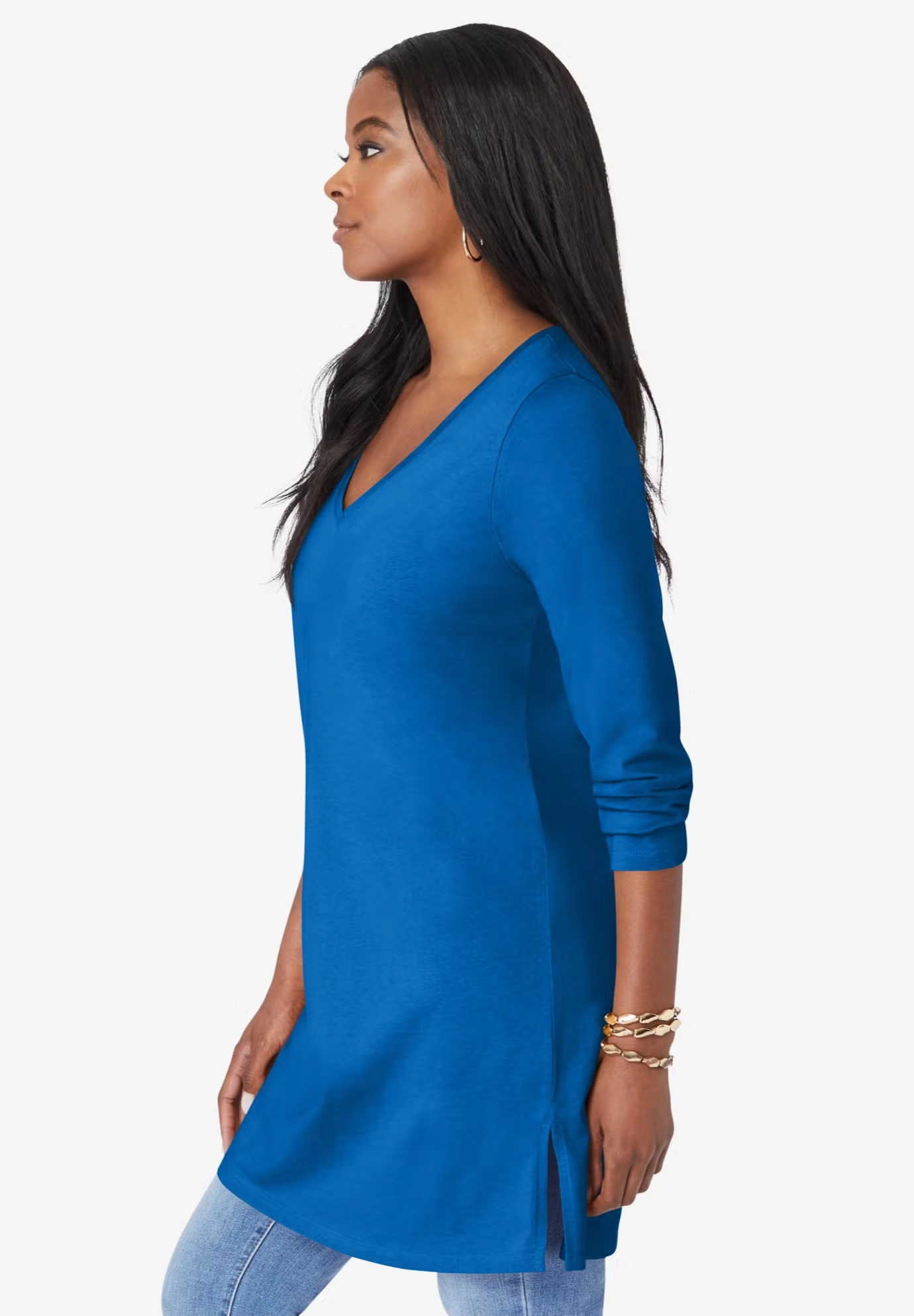 Plus Size Cotton Ultimate Long Sleeve V-Neck Tunic