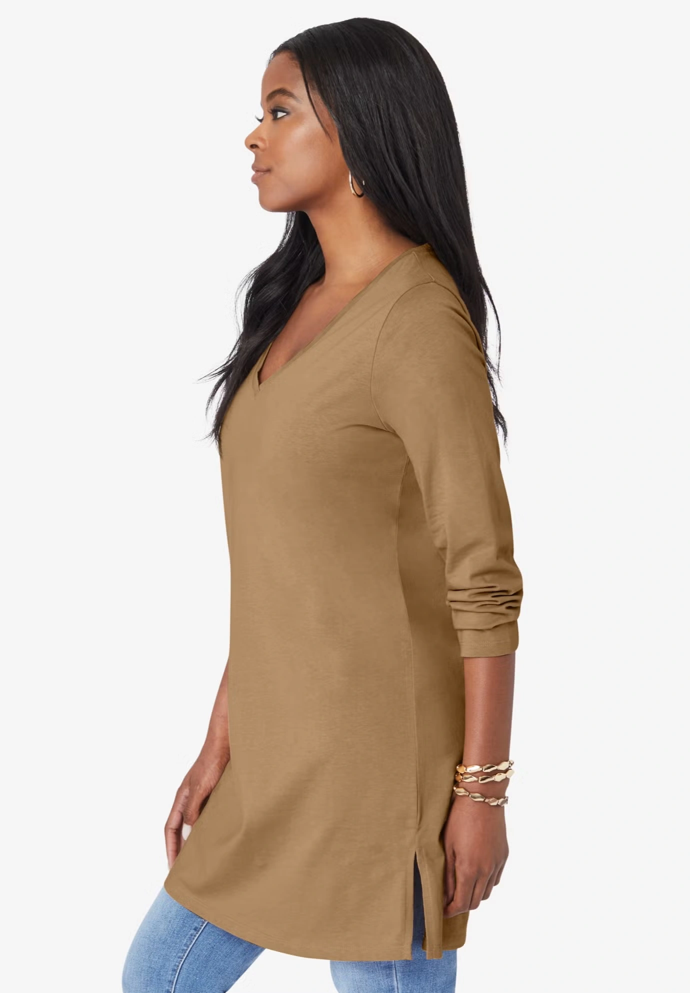 Plus Size Cotton Ultimate Long Sleeve V-Neck Tunic