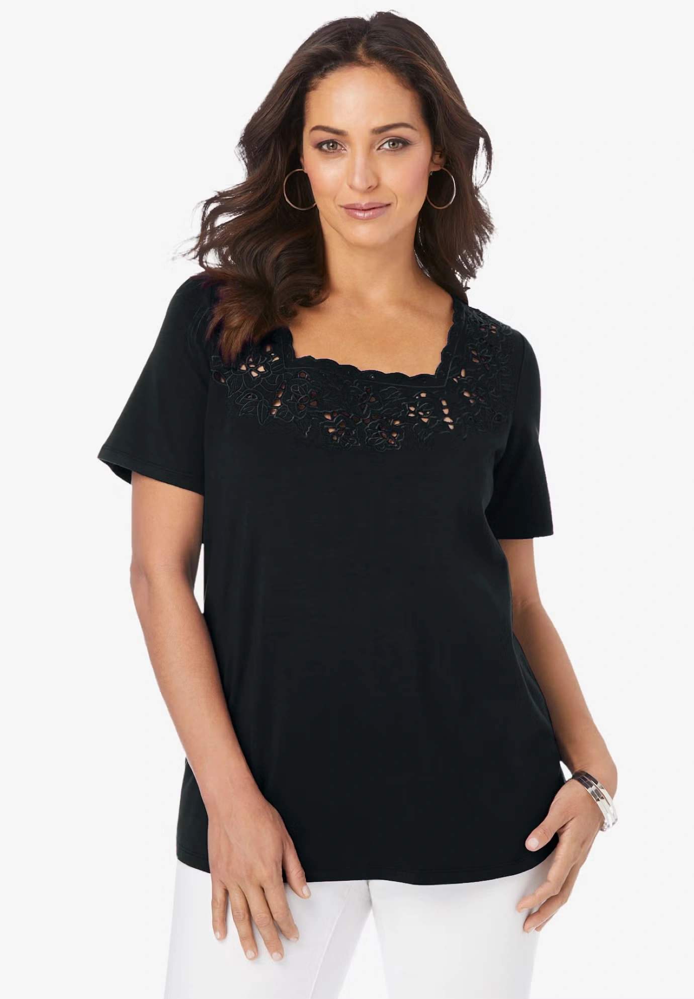 Stretch Cotton Eyelet Cutout Tee