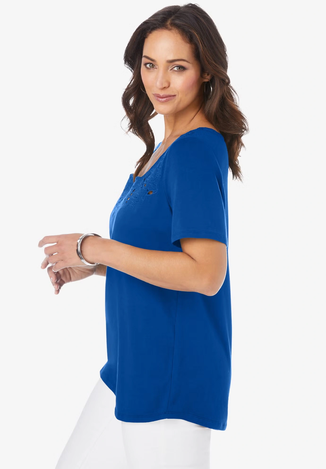Stretch Cotton Eyelet Cutout Tee