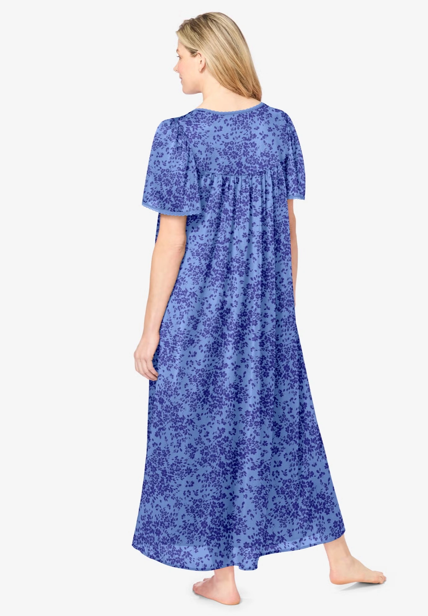 Long Silky Lace-Trim Gown