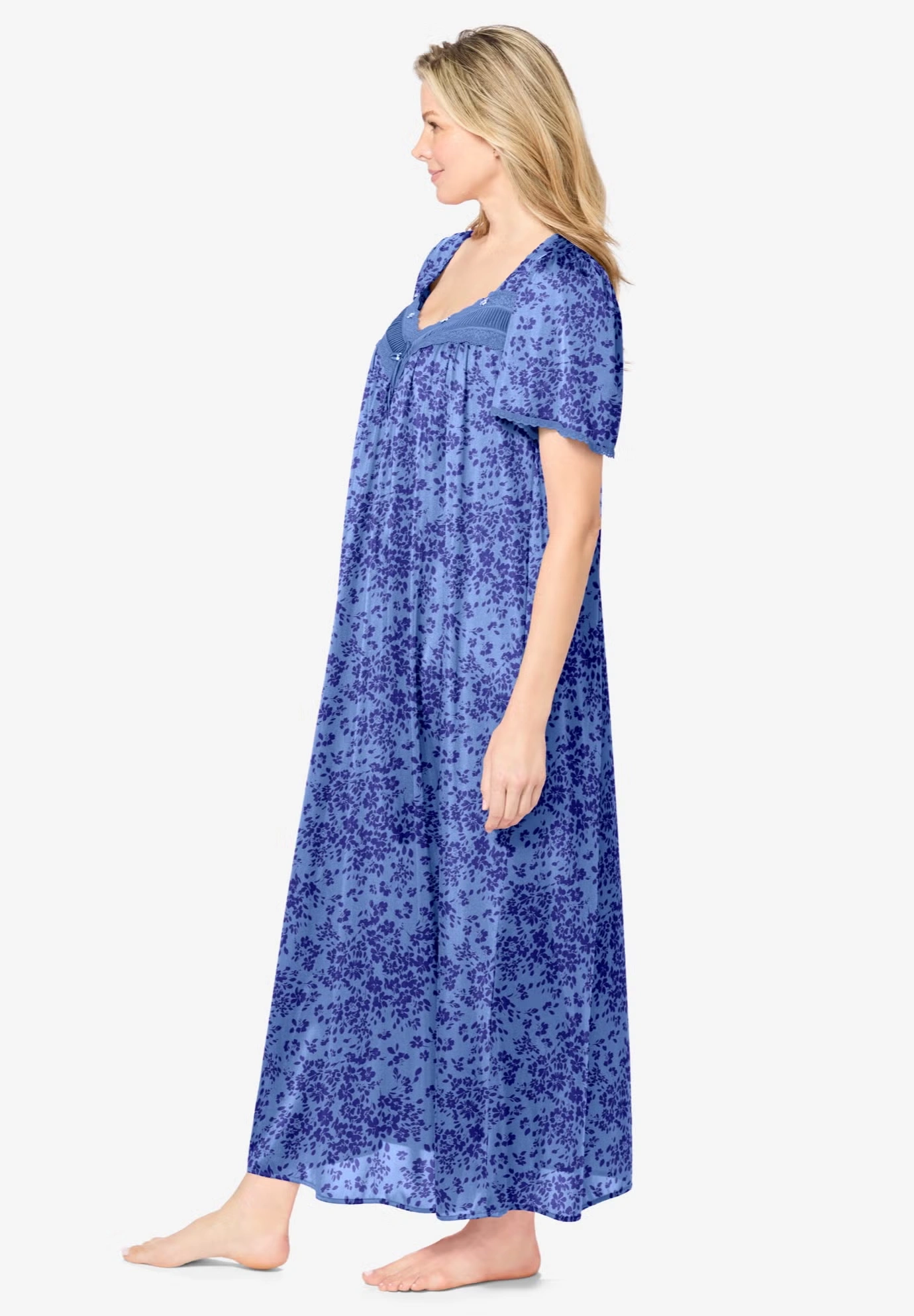 Long Silky Lace-Trim Gown 3 Long Silky Lace-Trim Gown