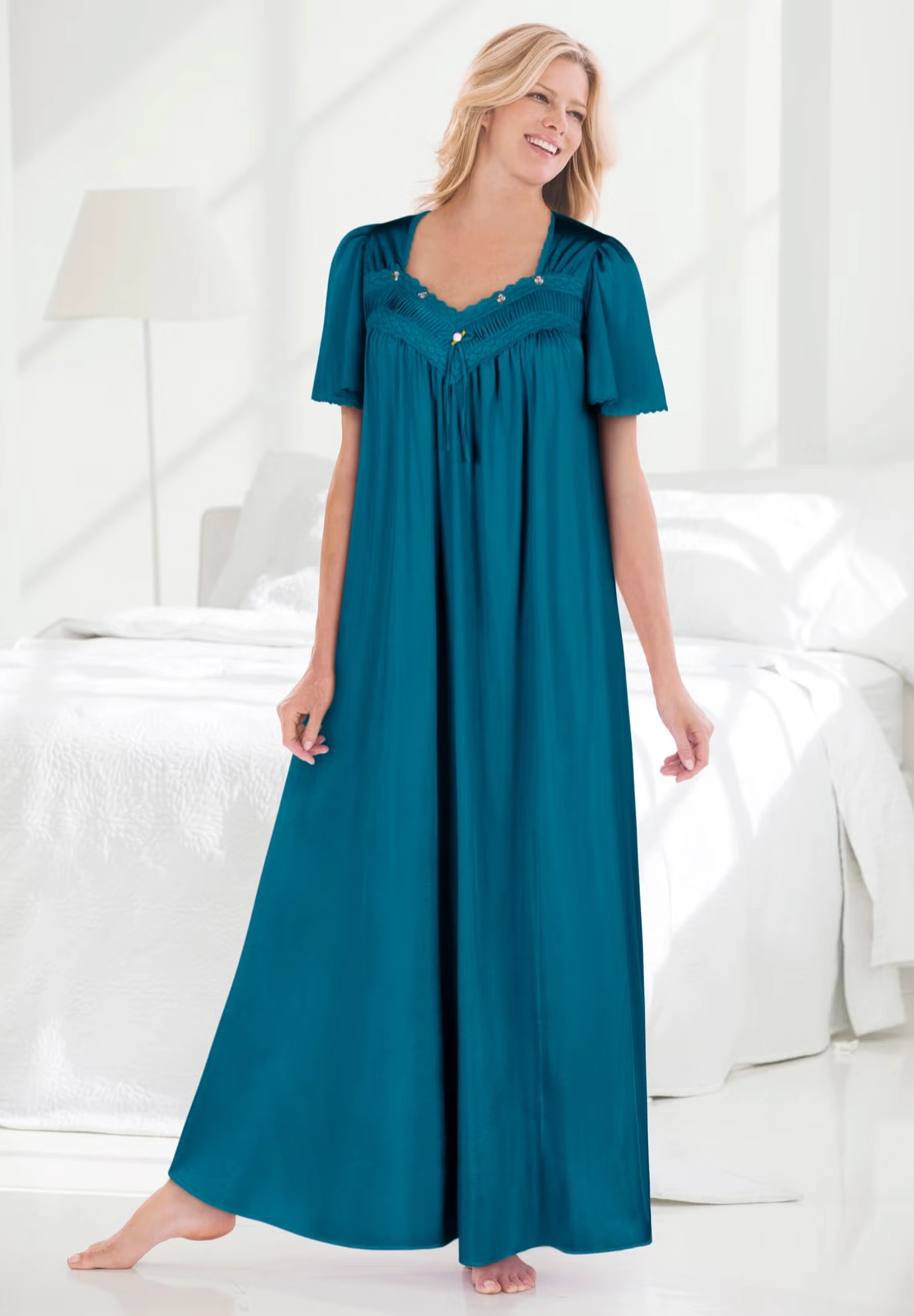 Long Silky Lace-Trim Gown 6 Long Silky Lace-Trim Gown
