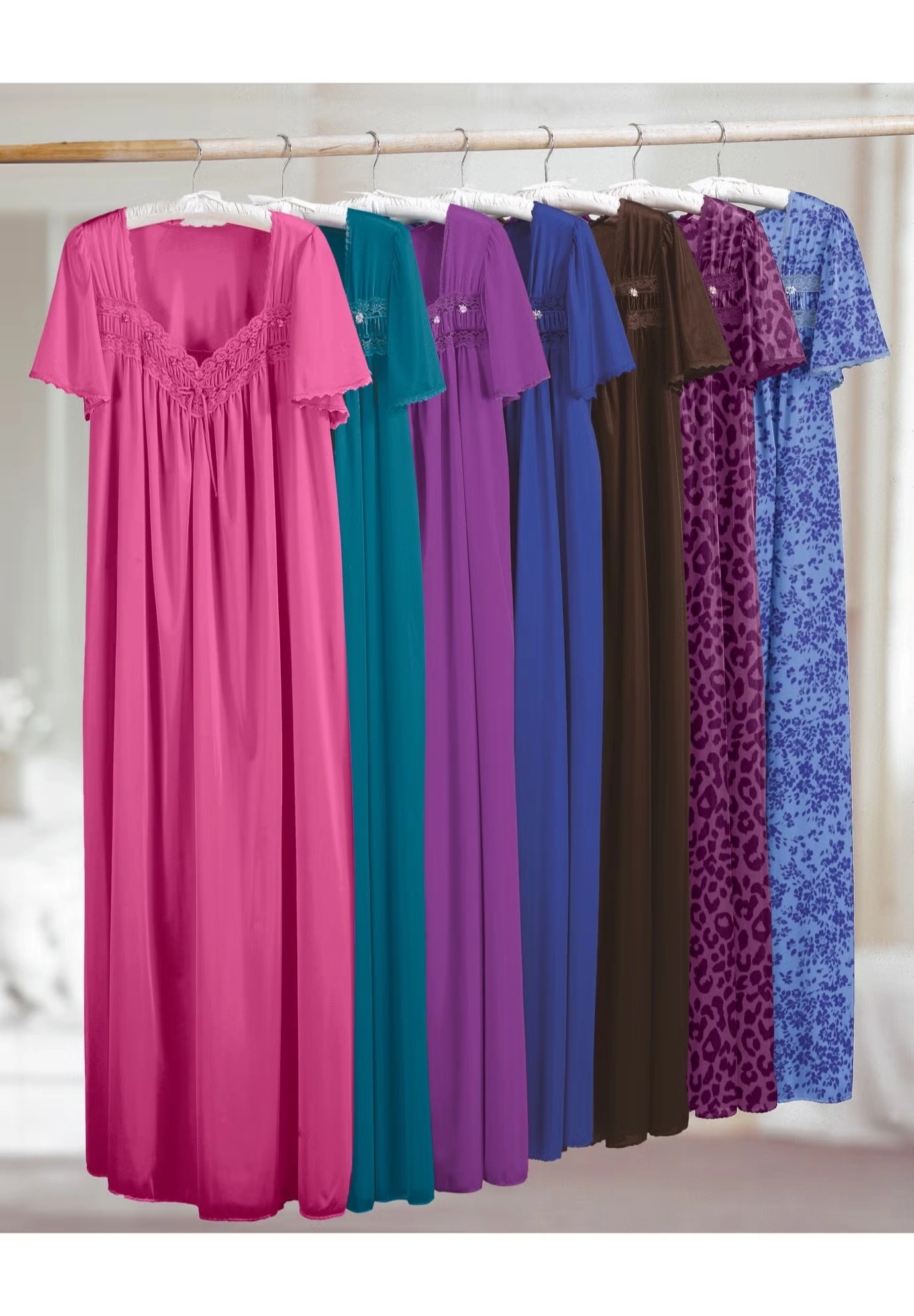 Long Silky Lace-Trim Gown 7 Long Silky Lace-Trim Gown