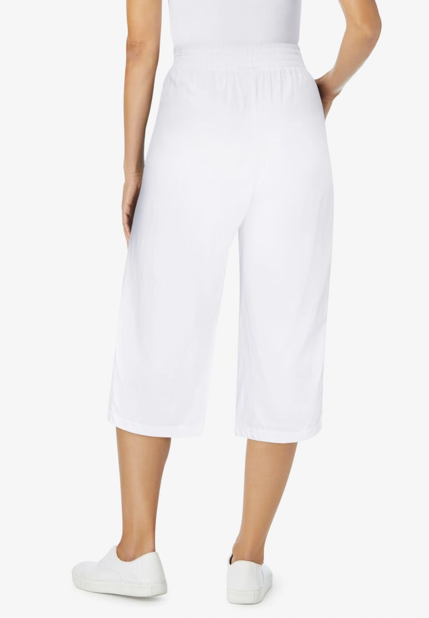 Elastic-Waist Pull-On Knit Pocket Capri Pants