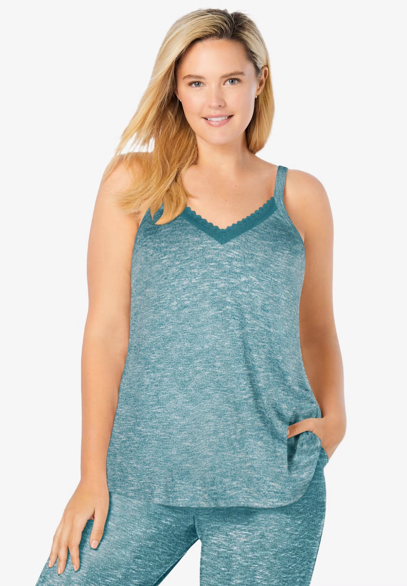 Marled Lace-Trim Sleep Tank