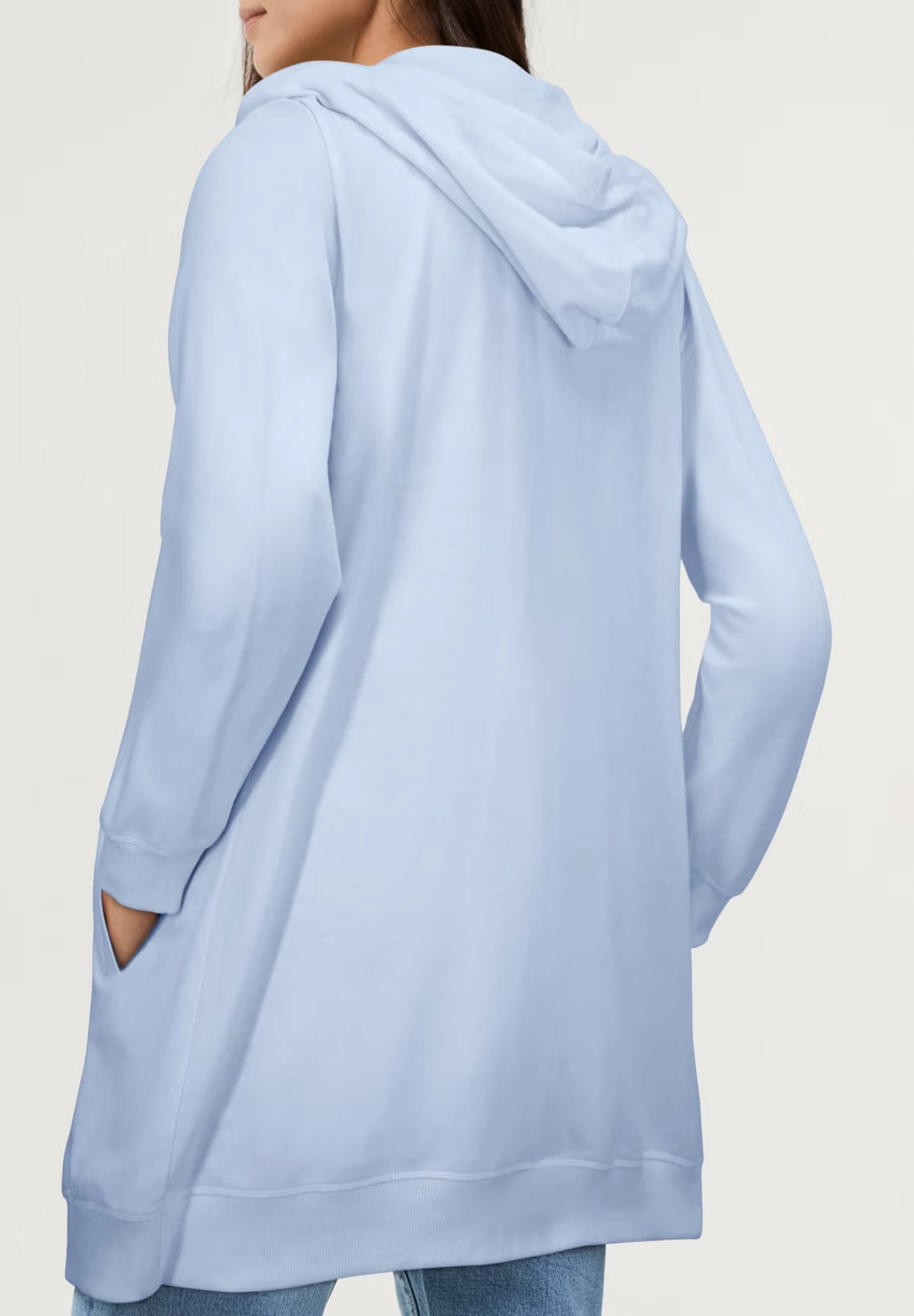 French Terry Long Zip Front Hoodie