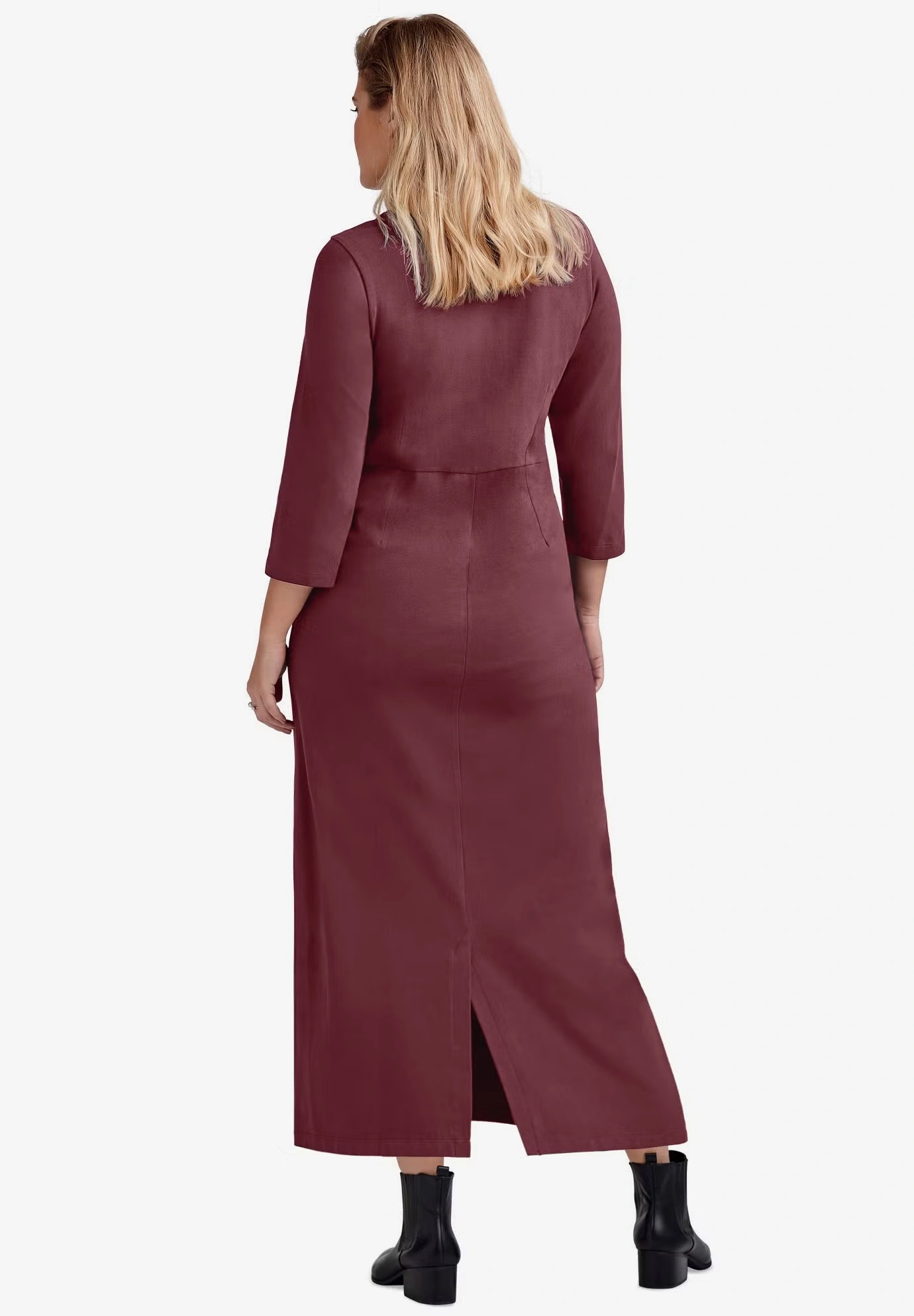 Three-Quarter Sleeve Knit Maxi Dress