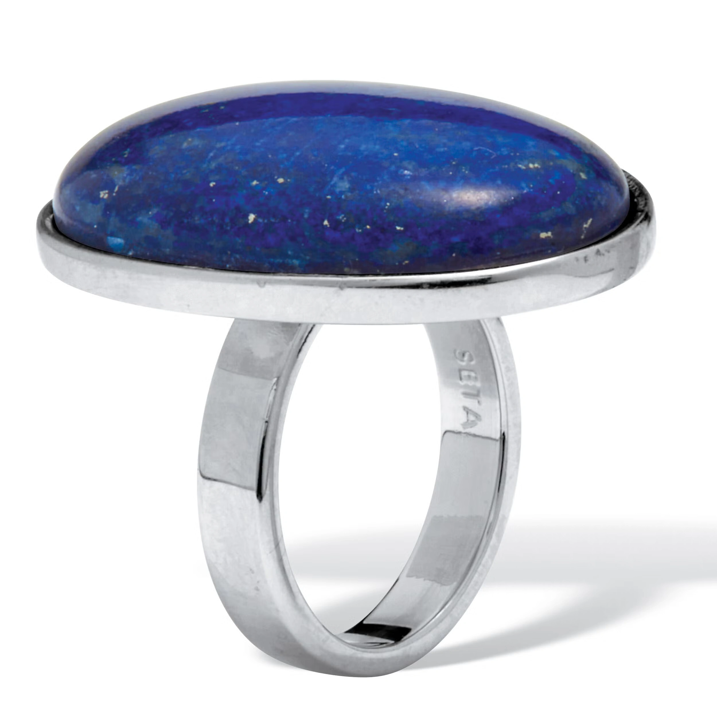 Oval Genuine Blue Lapis Platinum-Plated Ring