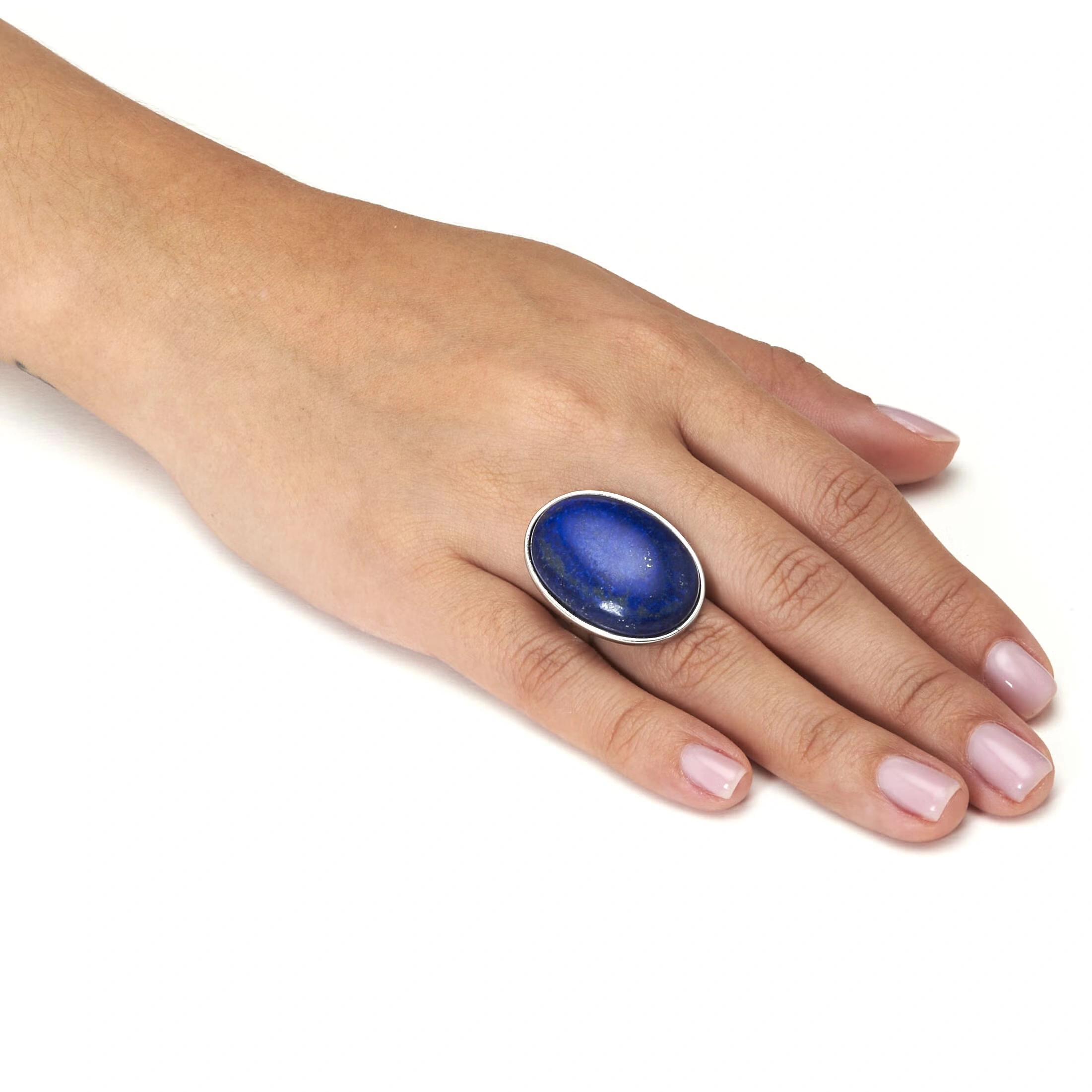Oval Genuine Blue Lapis Platinum-Plated Ring 3 Oval Genuine Blue Lapis Platinum-Plated Ring