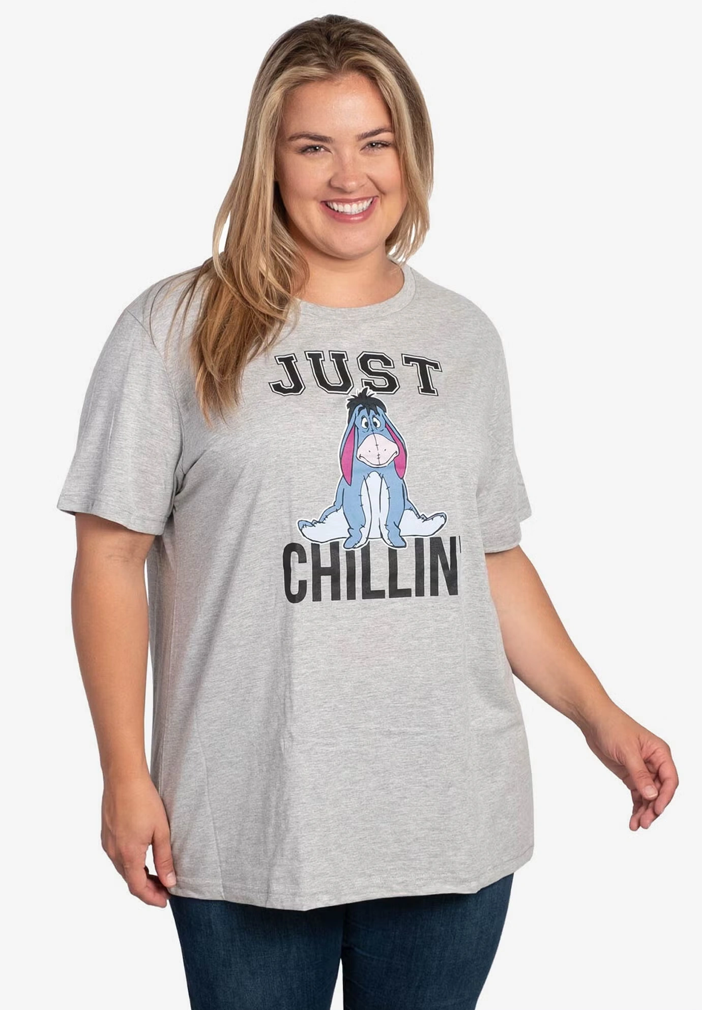Disney Women's Winnie The Pooh Eeyore "Just Chillin" T-Shirt Gray