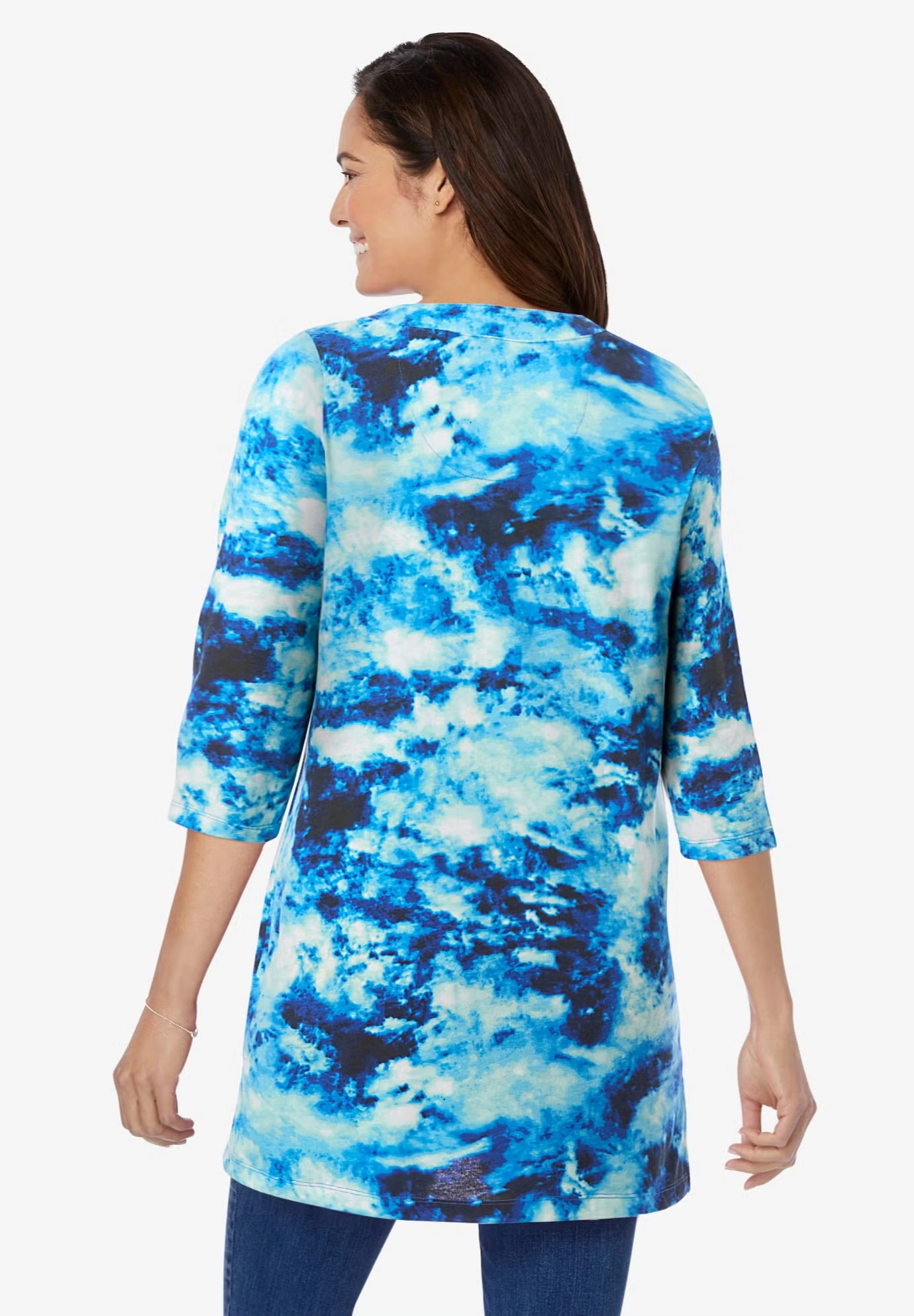 Three-Quarter Sleeve Notch-Neck Tunic