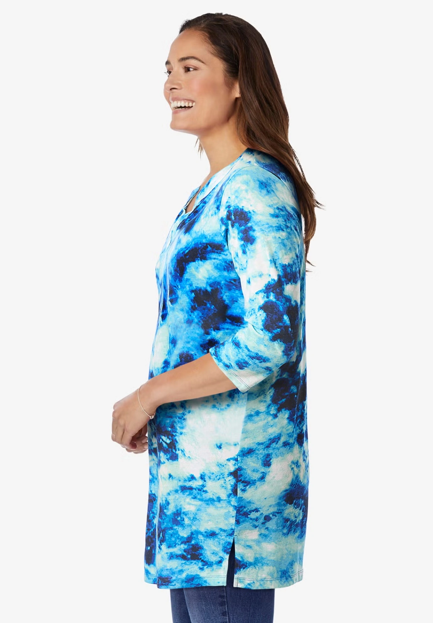 Three-Quarter Sleeve Notch-Neck Tunic 3 Three-Quarter Sleeve Notch-Neck Tunic