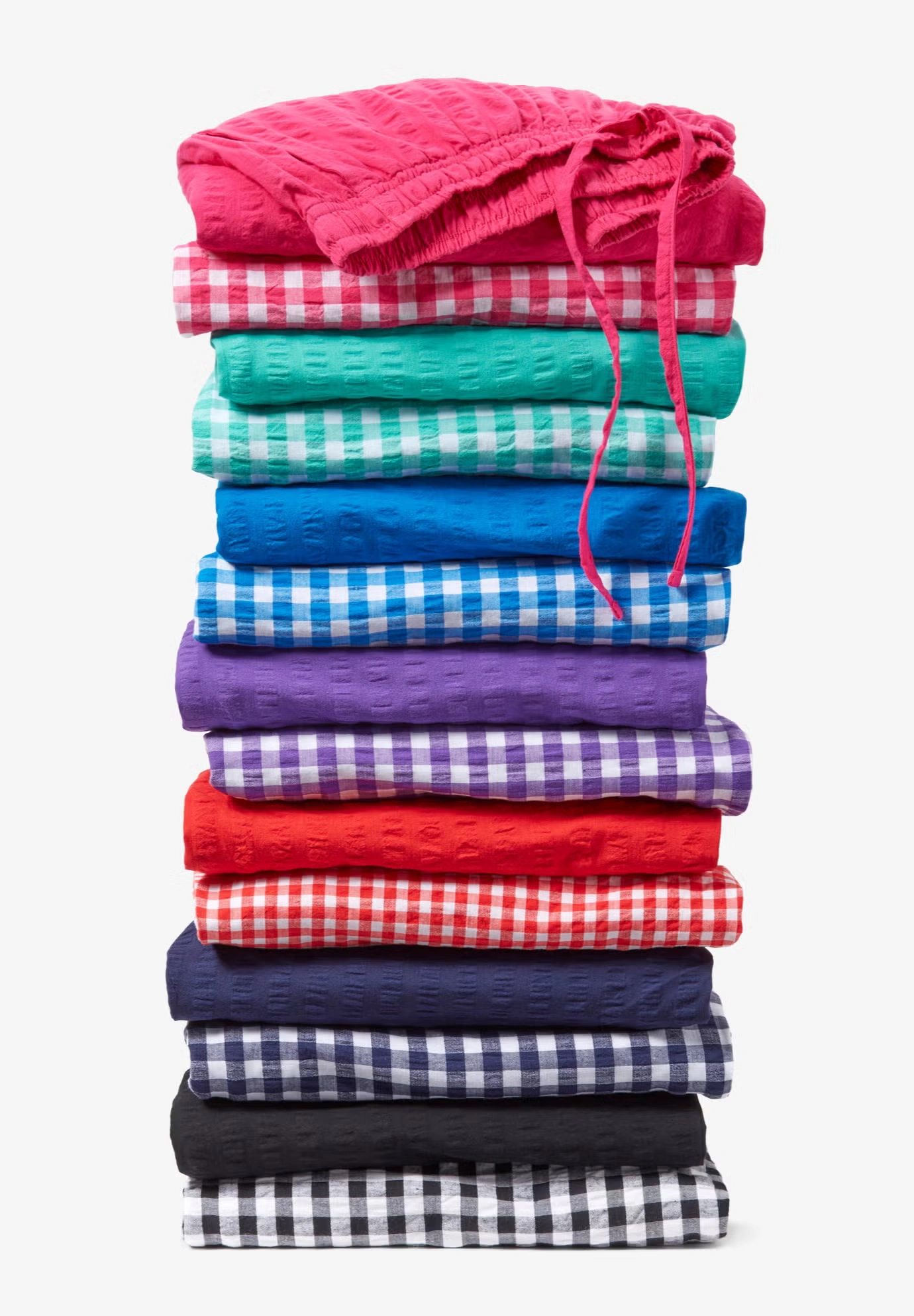 Seersucker Pull-On Elastic-Waist Capri Pants