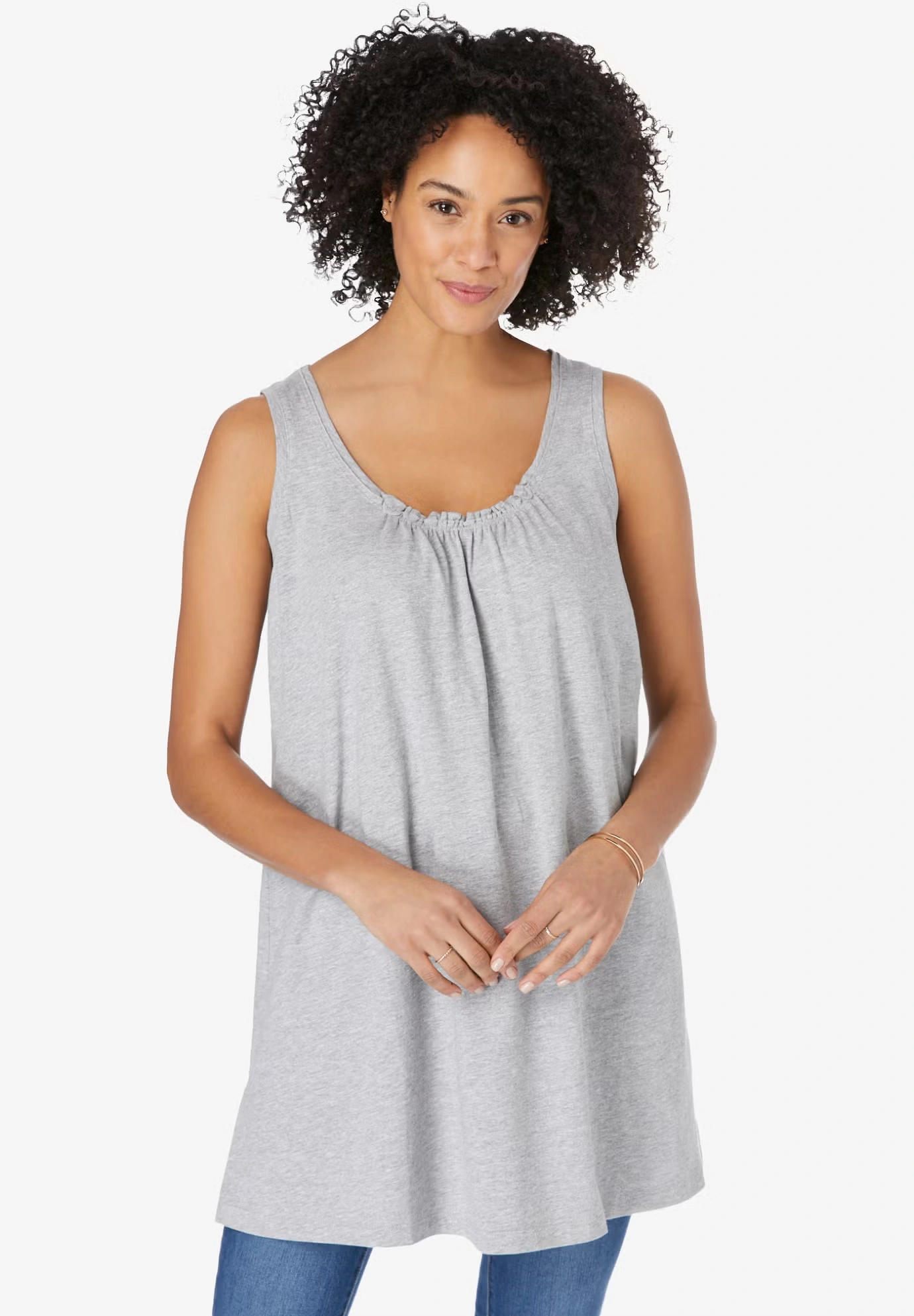 Perfect Sleeveless Shirred U-Neck Tunic