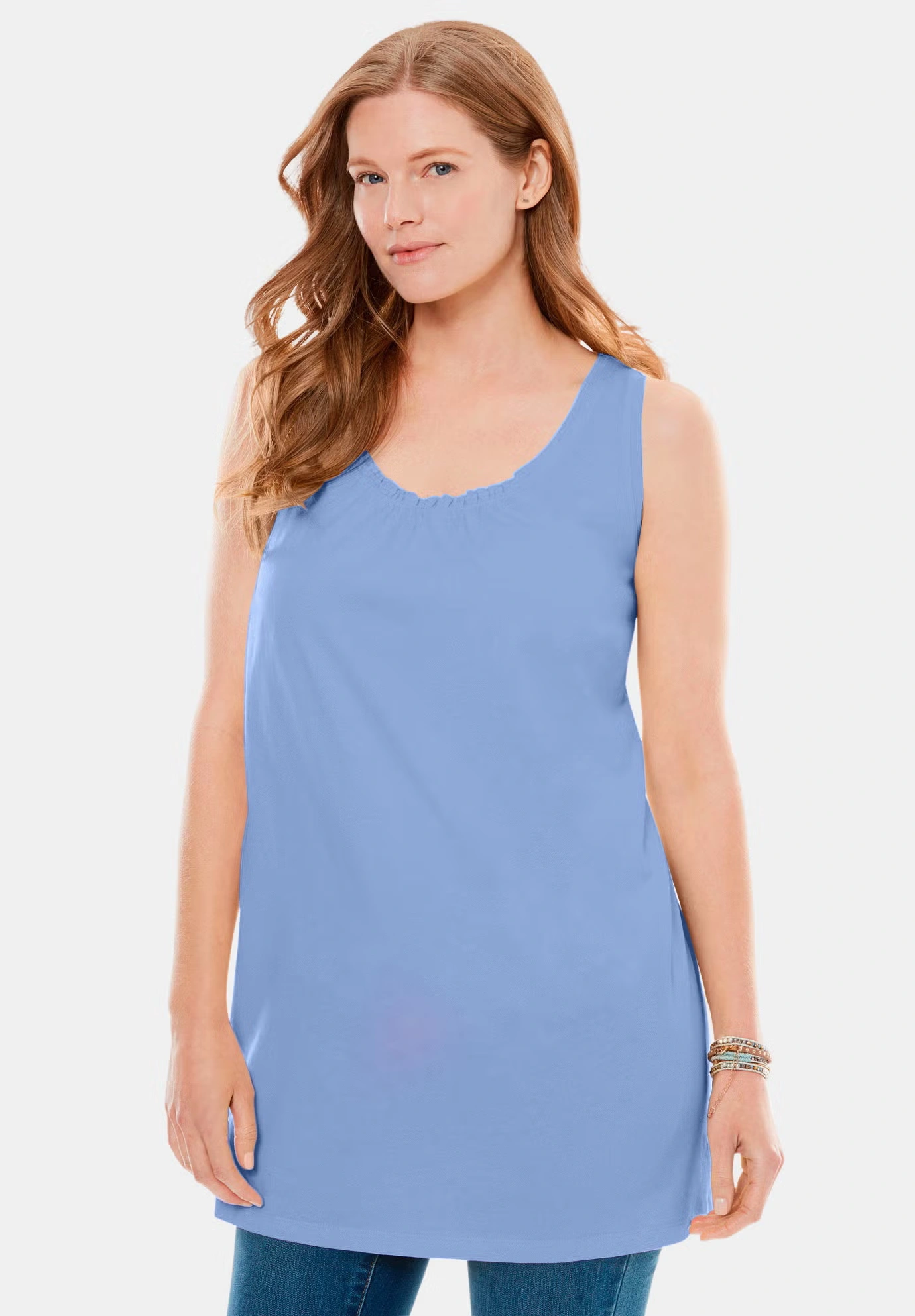 Perfect Sleeveless Shirred U-Neck Tunic
