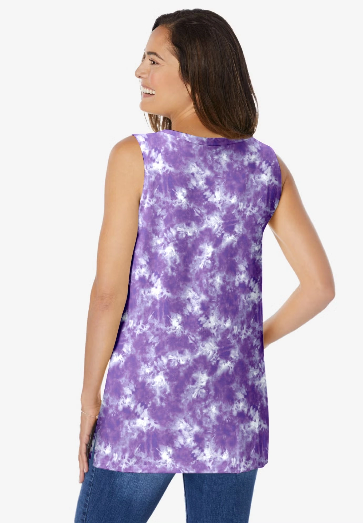 Perfect Printed Sleeveless Shirred V-Neck Tunic