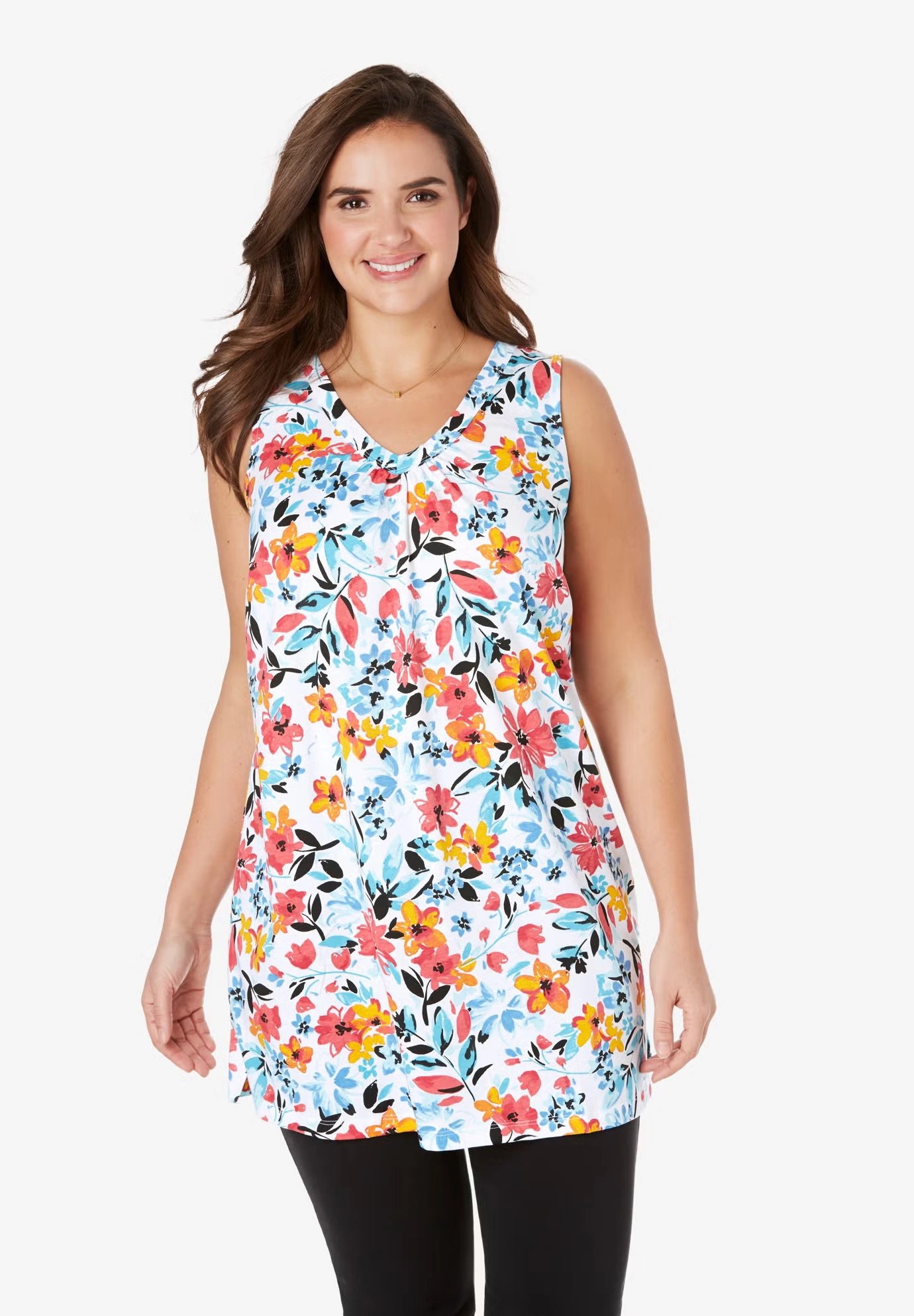 Perfect Printed Sleeveless Shirred V-Neck Tunic 6 Perfect Printed Sleeveless Shirred V-Neck Tunic