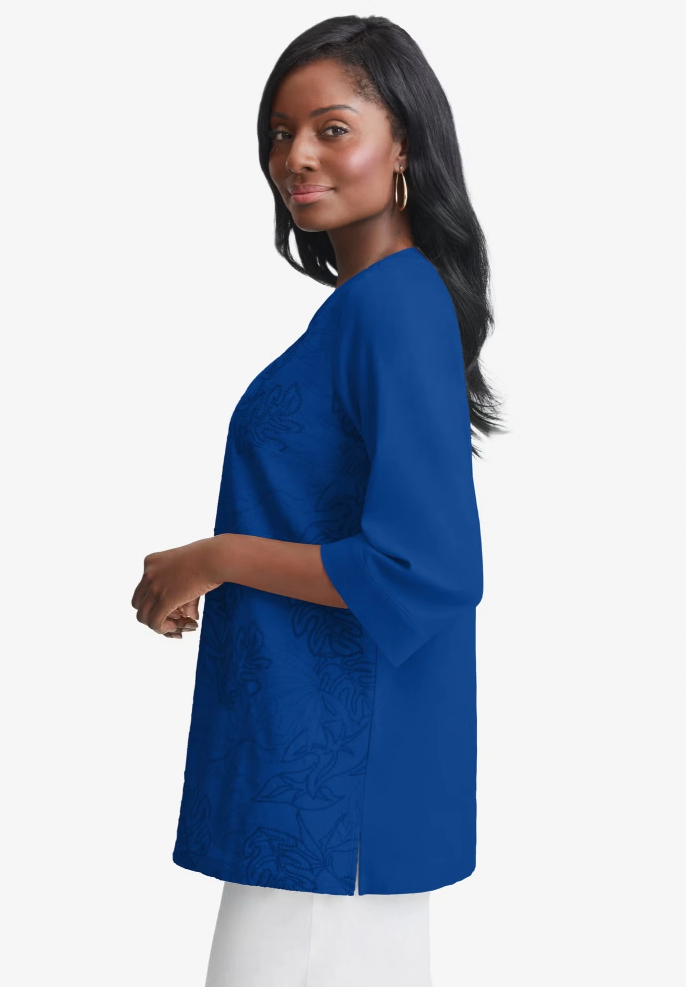 Linen V-Neck Embroidered Tunic