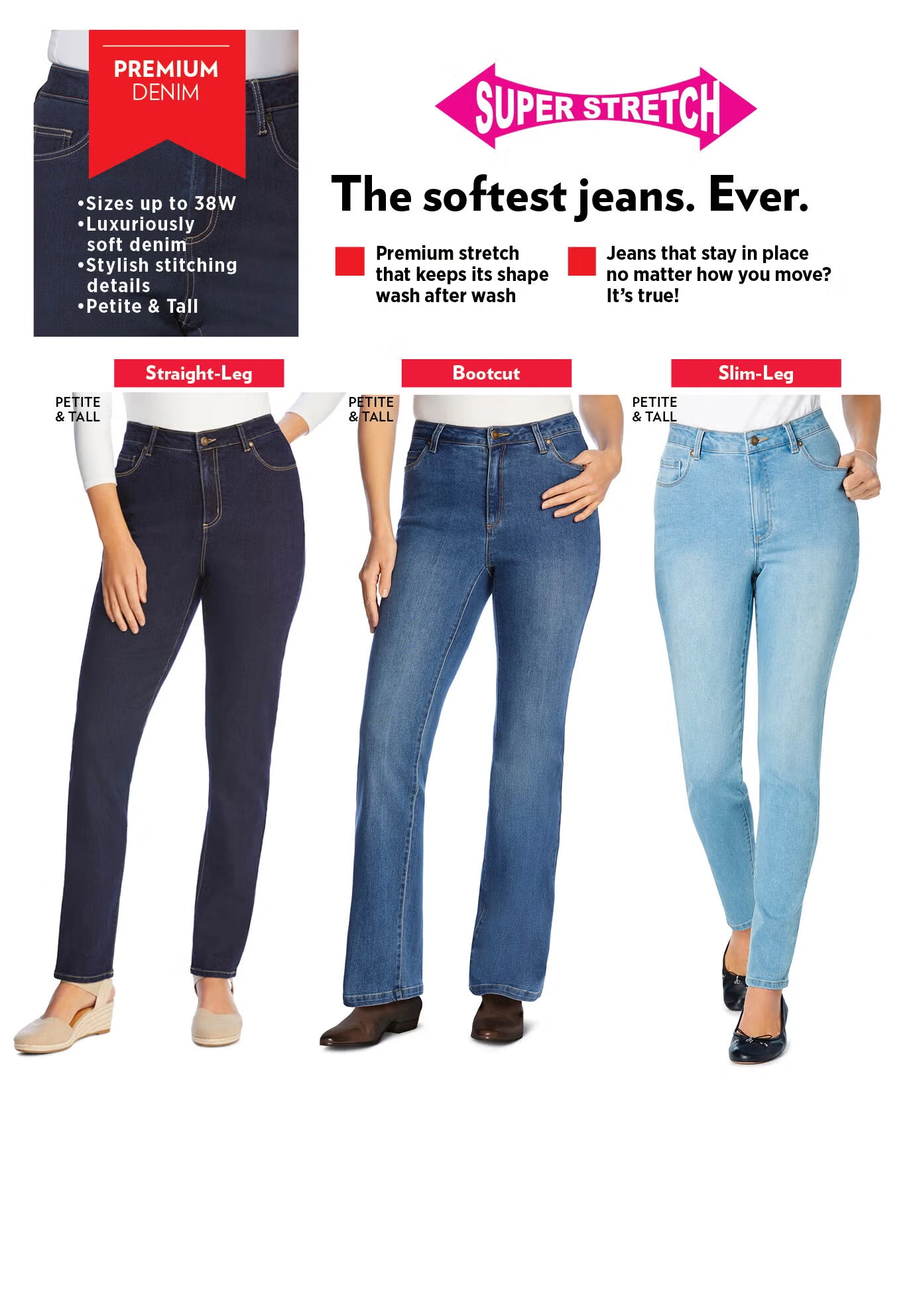 Bootcut Stretch Comfort Denim Five-Pocket Jeans 3 Bootcut Stretch Comfort Denim Five-Pocket Jeans