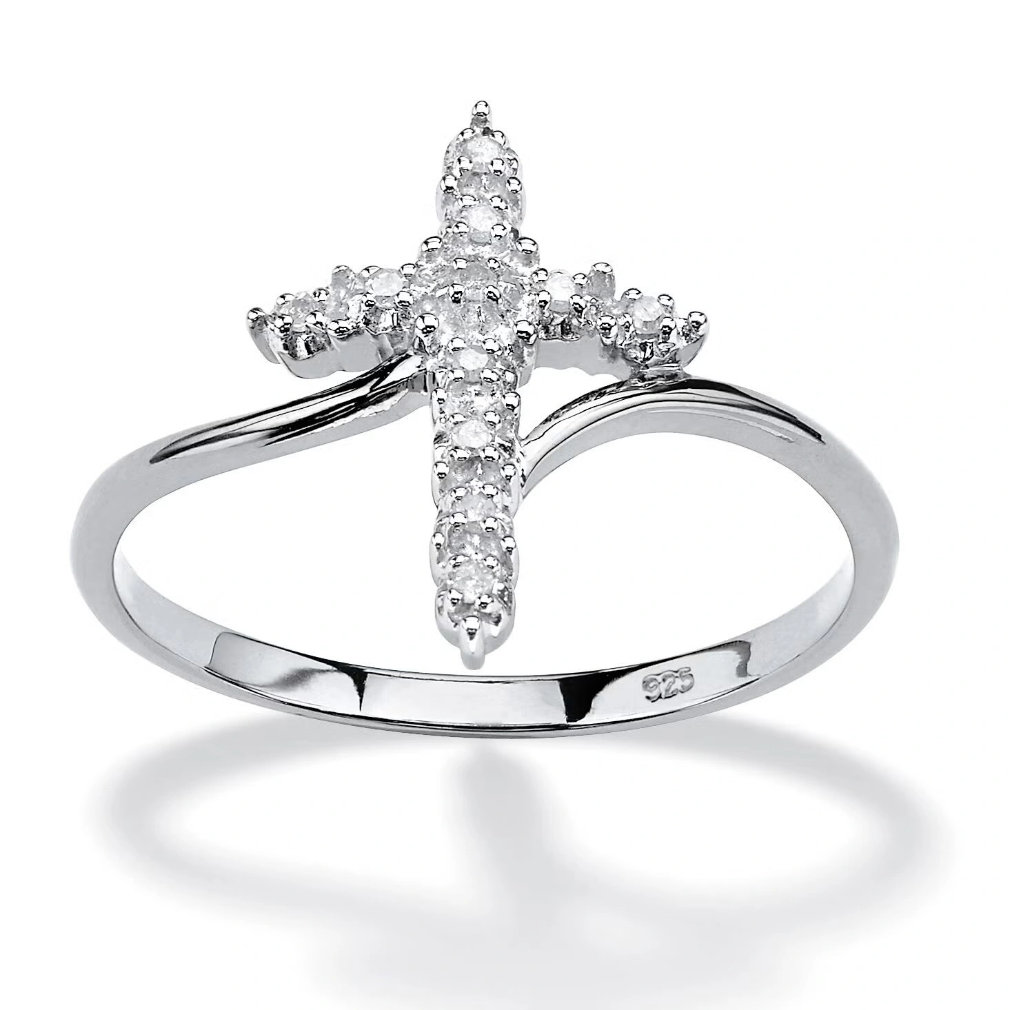 Platinum-plated Sterling Silver Diamond Accent Cross Ring