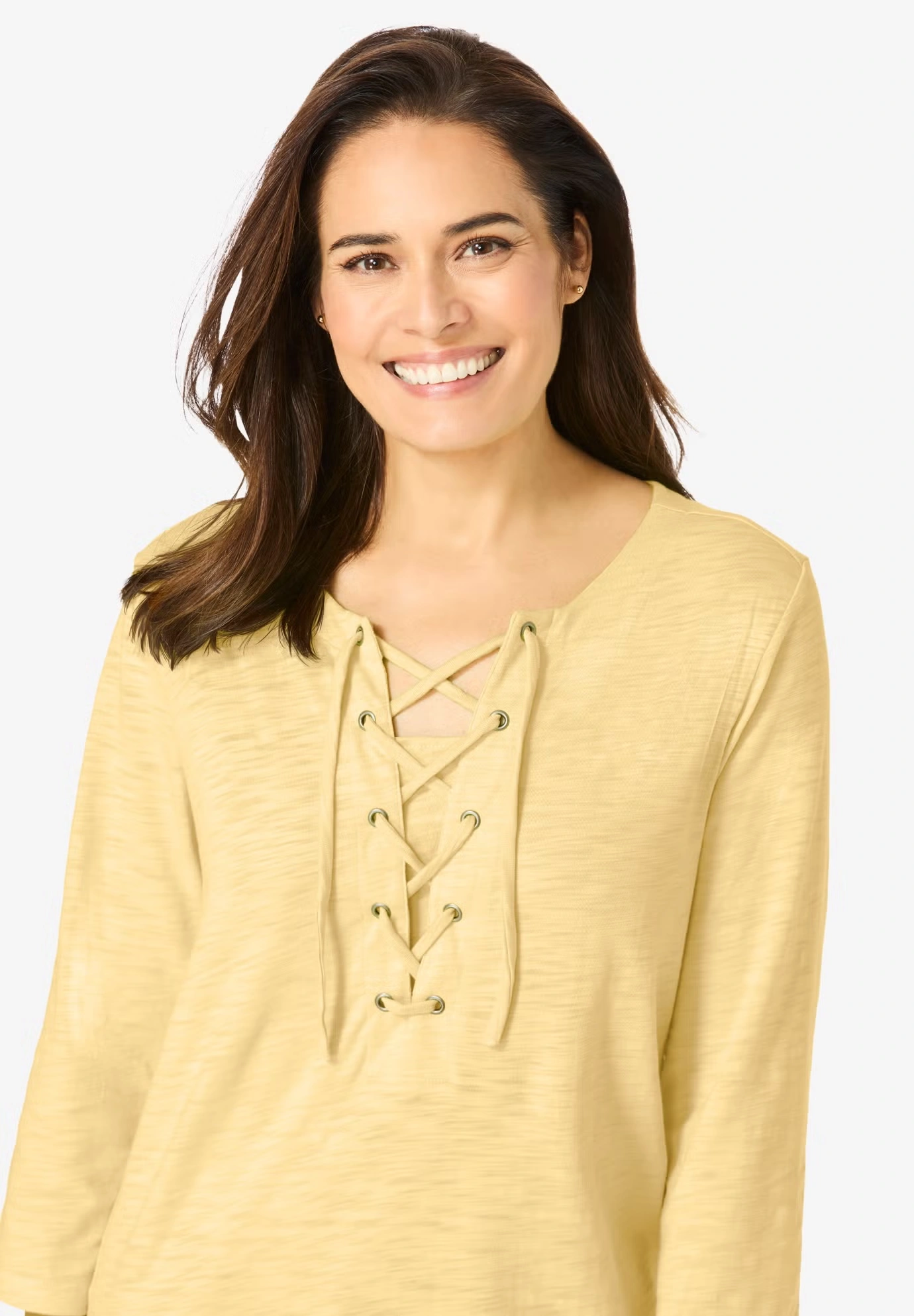 Lace-Up Three-Quarter Sleeve Tee 4 Lace-Up Three-Quarter Sleeve Tee