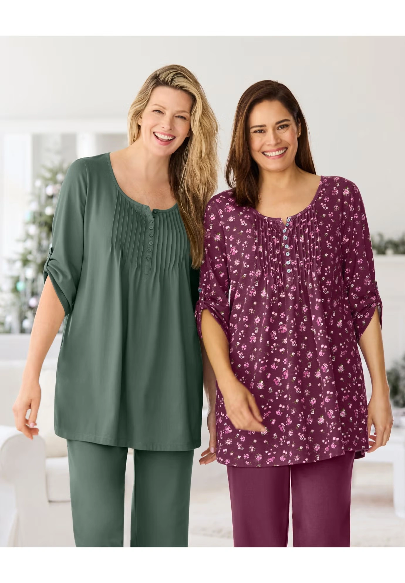 7-Day Three-Quarter Sleeve Pintucked Henley Tunic 10 7-Day Three-Quarter Sleeve Pintucked Henley Tunic