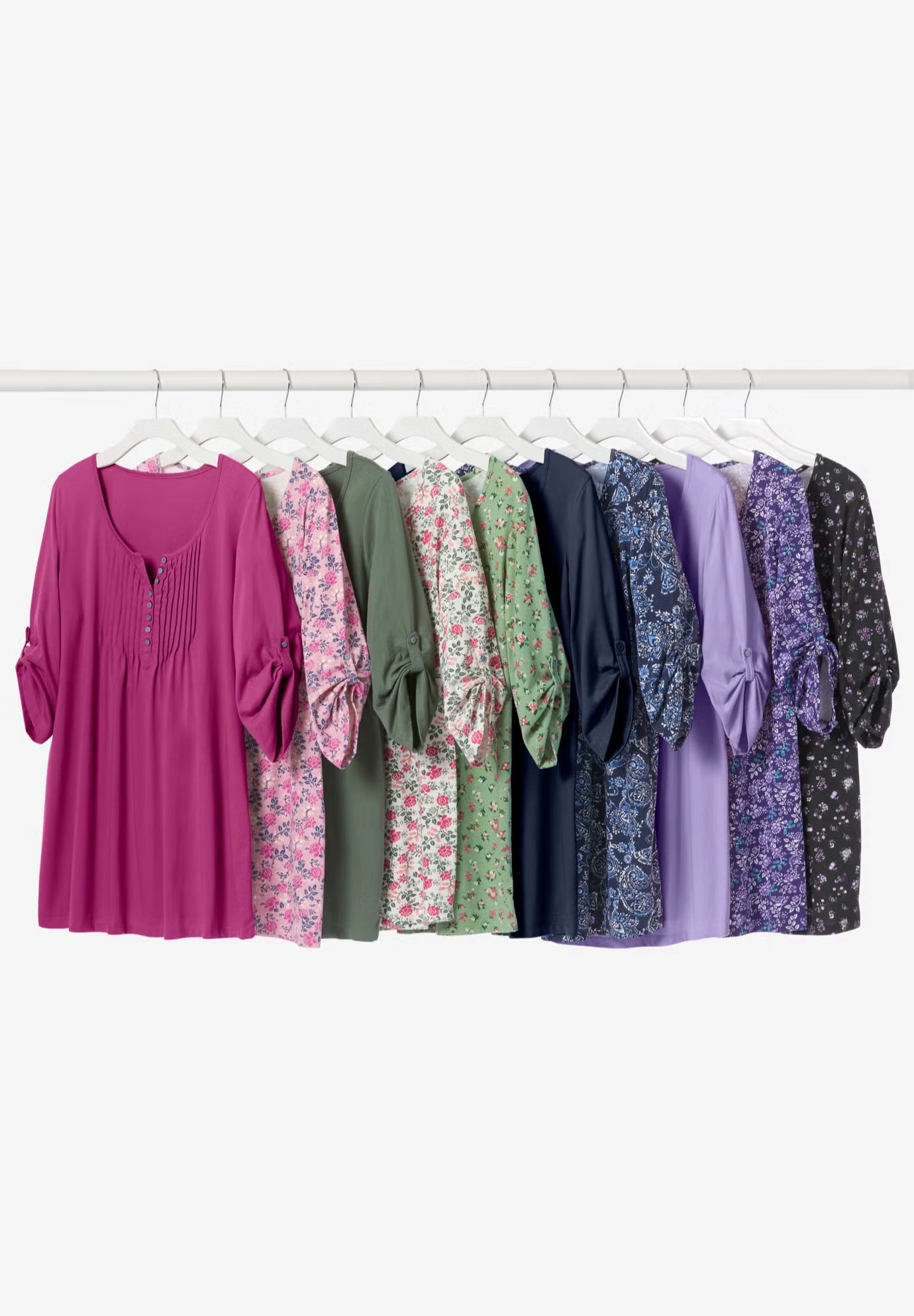 7-Day Three-Quarter Sleeve Pintucked Henley Tunic 6 7-Day Three-Quarter Sleeve Pintucked Henley Tunic