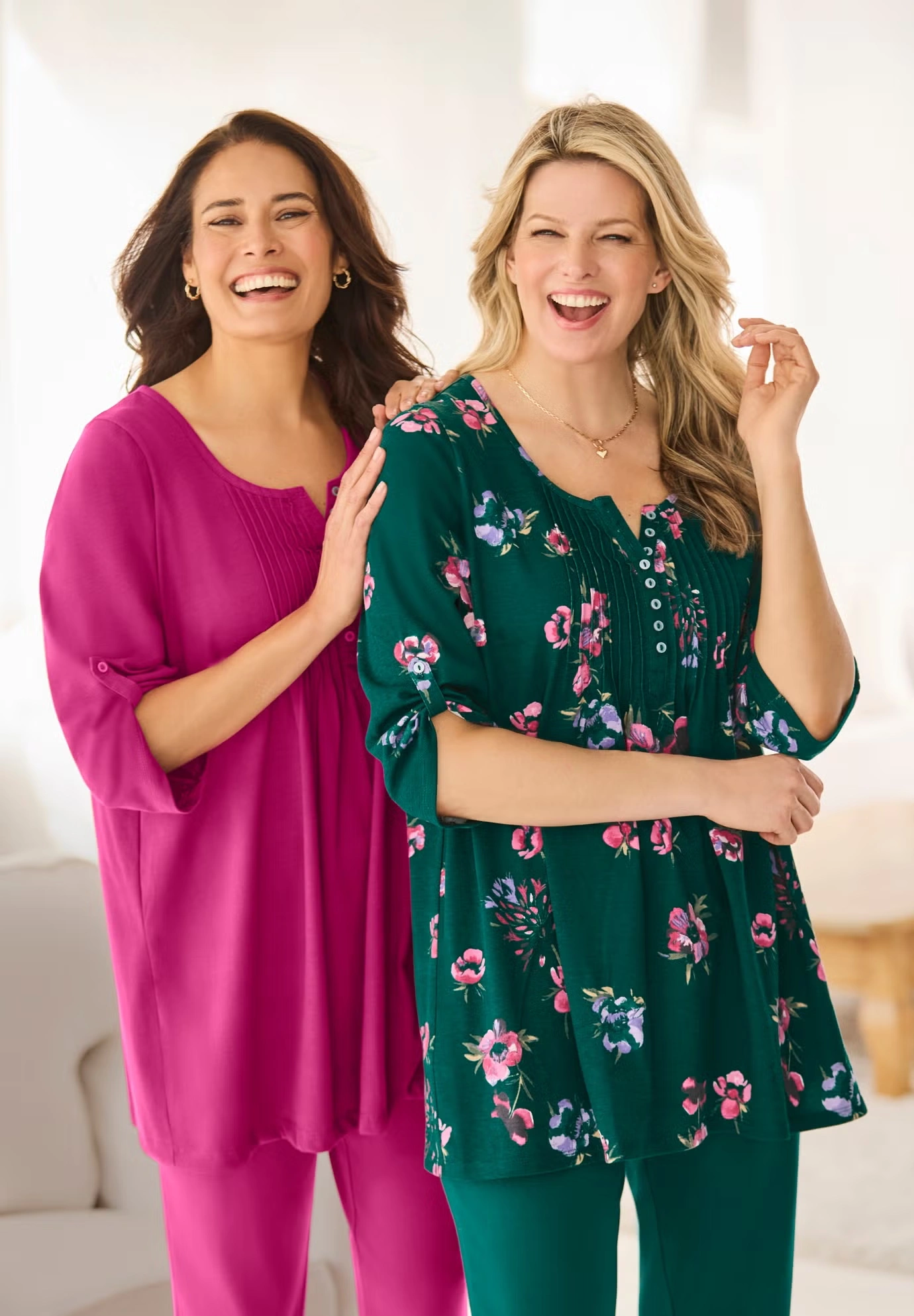 7-Day Three-Quarter Sleeve Pintucked Henley Tunic 9 7-Day Three-Quarter Sleeve Pintucked Henley Tunic