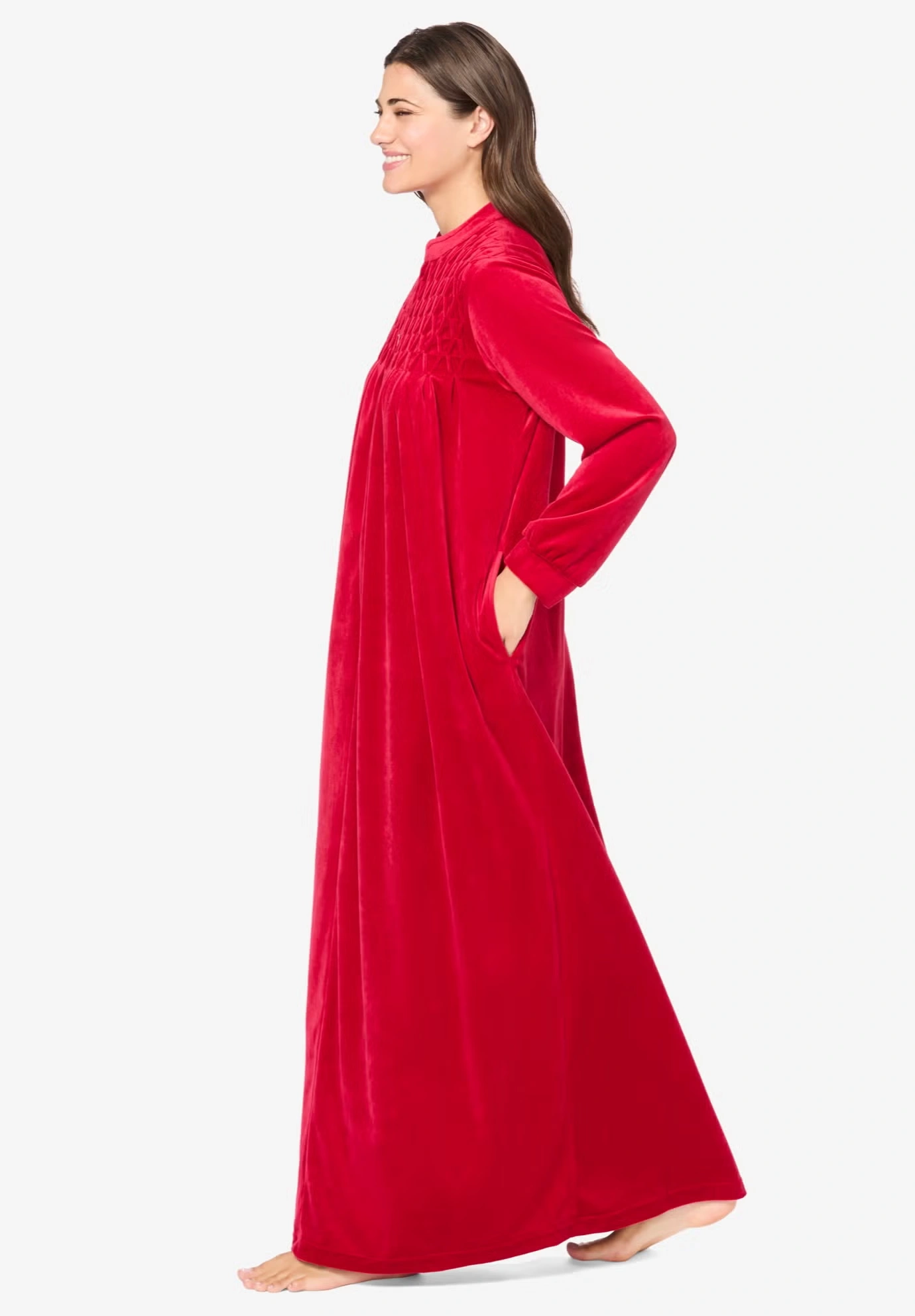 Smocked Velour Long Robe