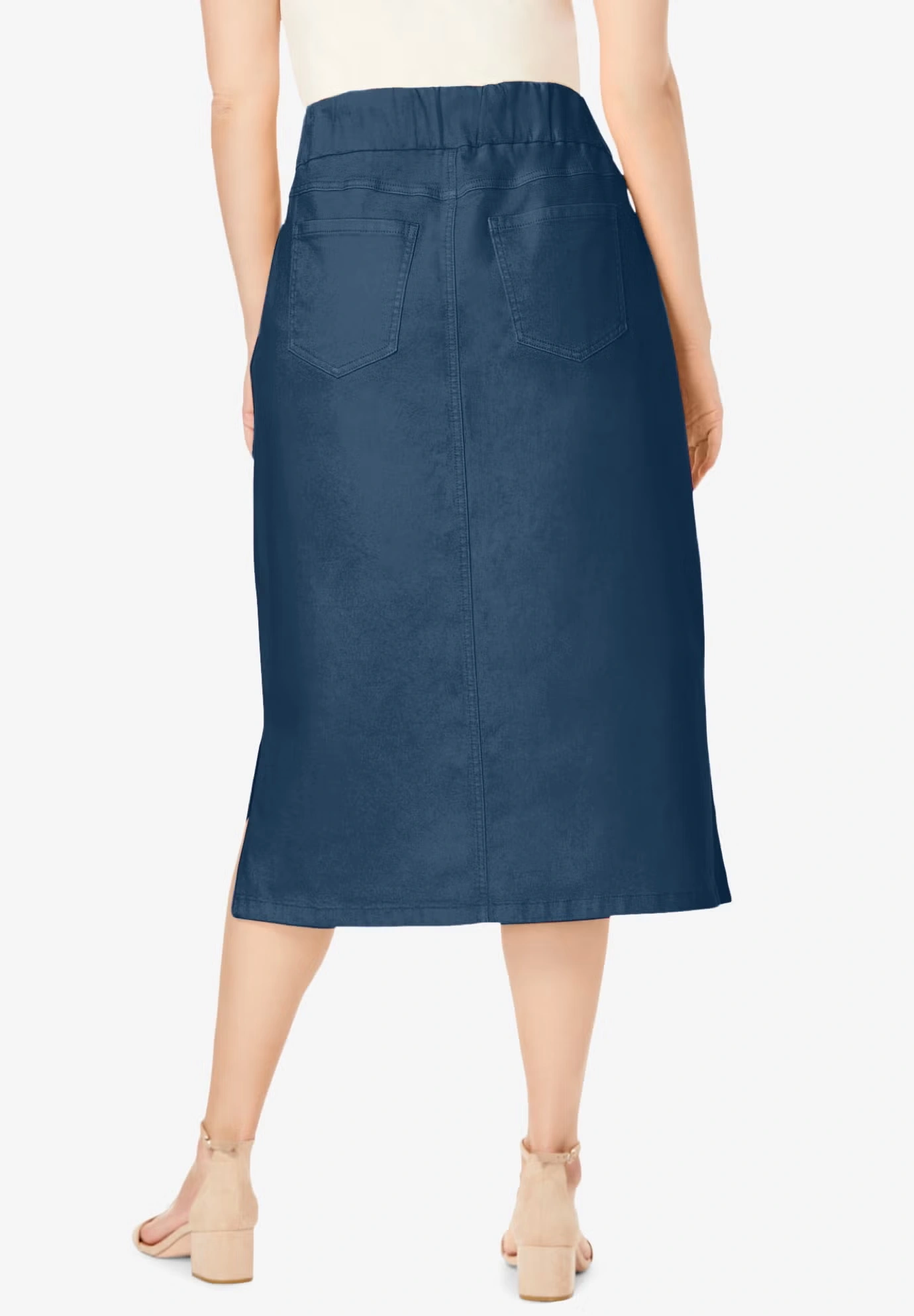Comfort Waist Stretch Denim Midi Skirt