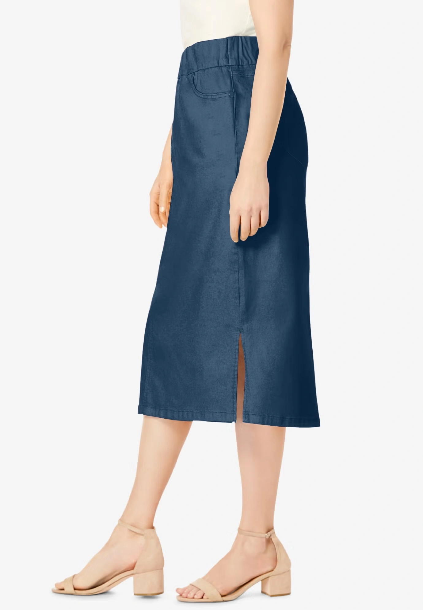 Comfort Waist Stretch Denim Midi Skirt 3 Comfort Waist Stretch Denim Midi Skirt
