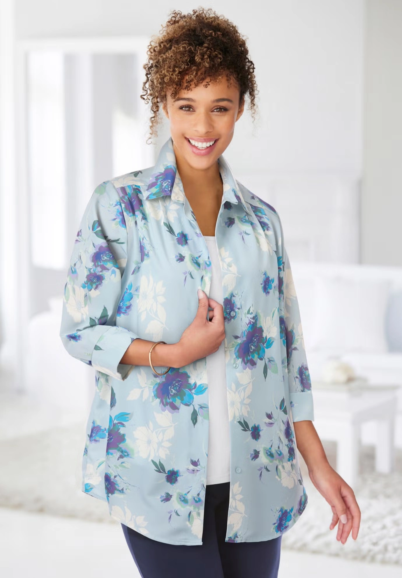 No Iron Three-Quarter Sleeve Peachskin Shirt