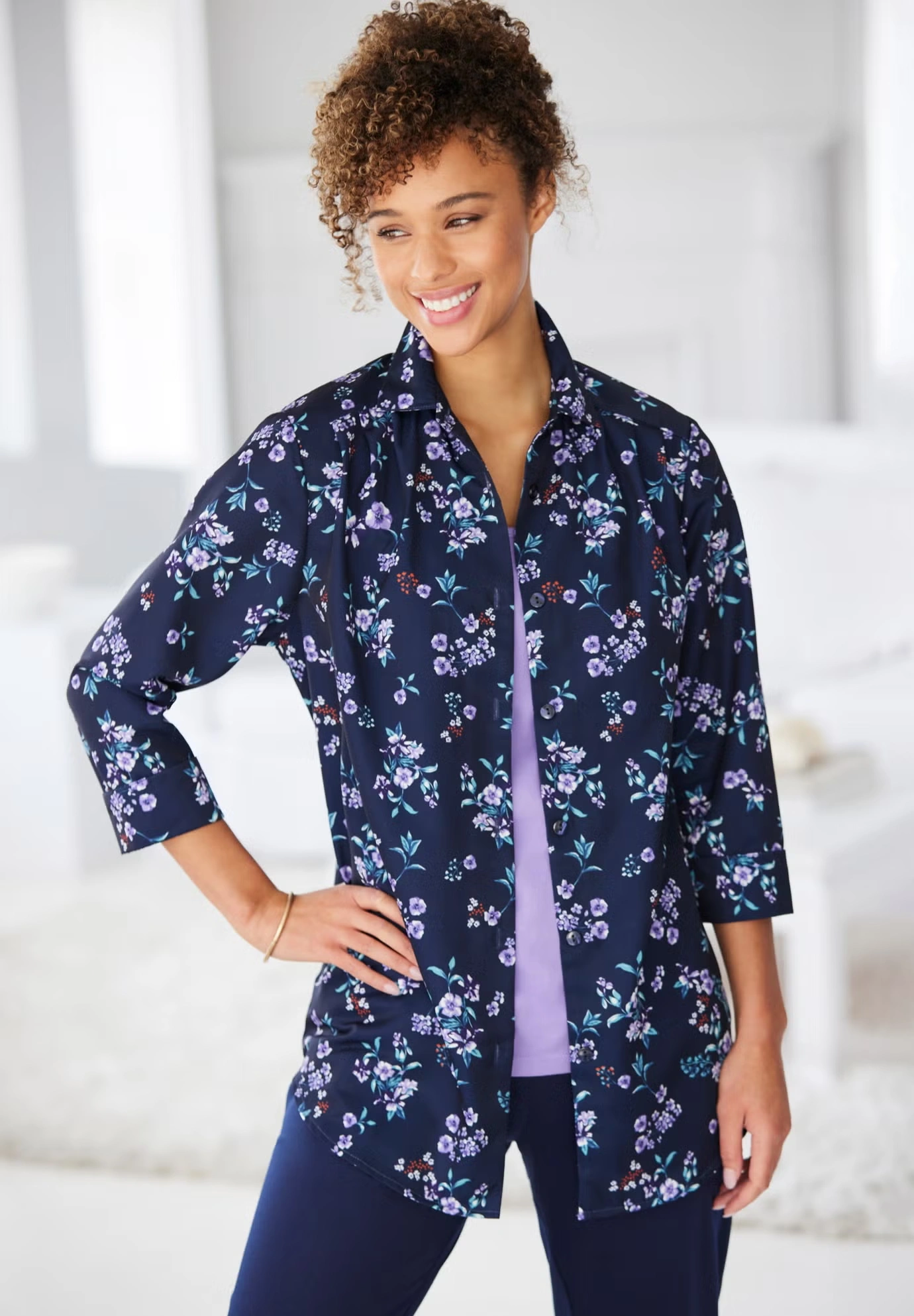 No Iron Three-Quarter Sleeve Peachskin Shirt 5 No Iron Three-Quarter Sleeve Peachskin Shirt