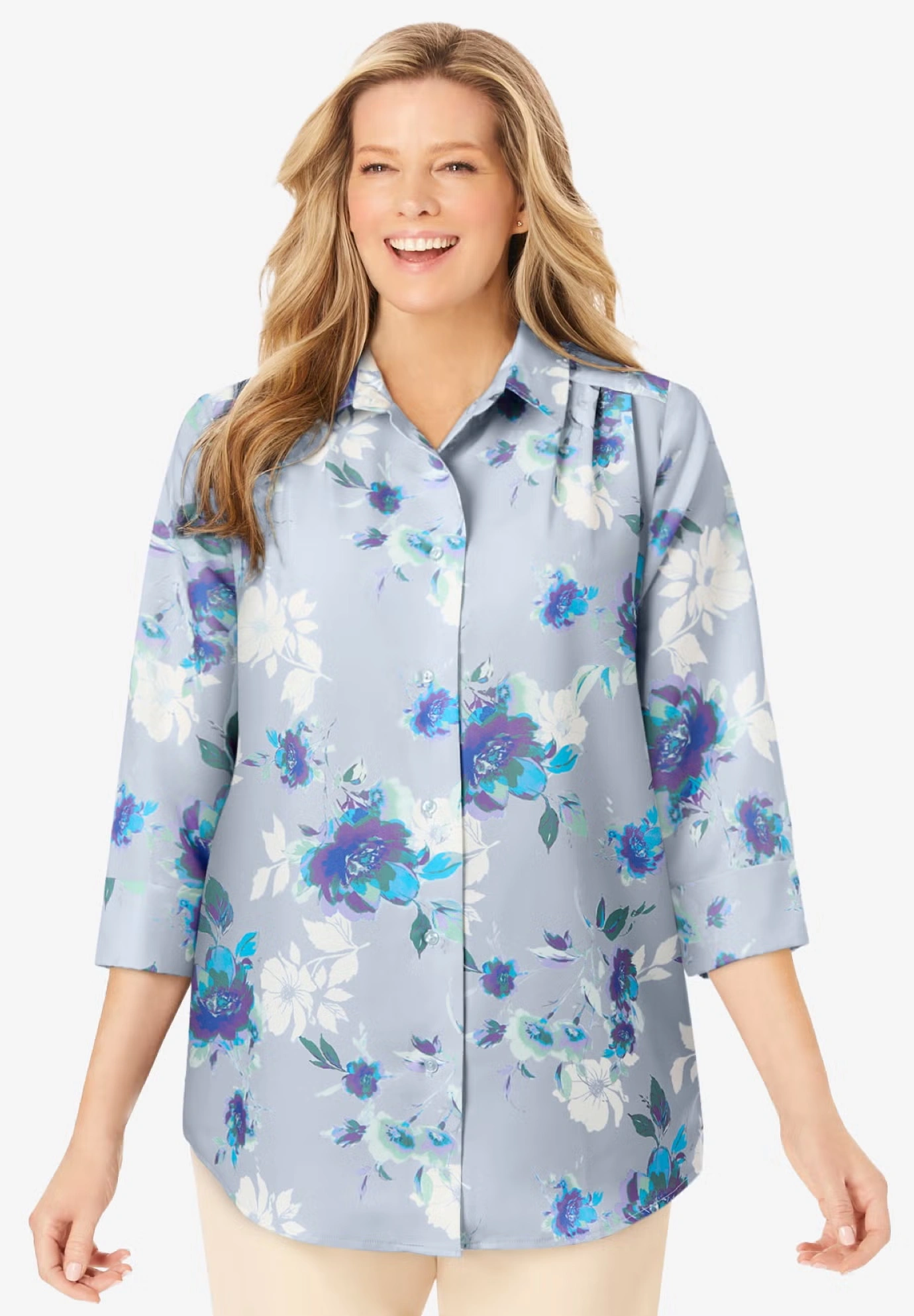 No Iron Three-Quarter Sleeve Peachskin Shirt 7 No Iron Three-Quarter Sleeve Peachskin Shirt