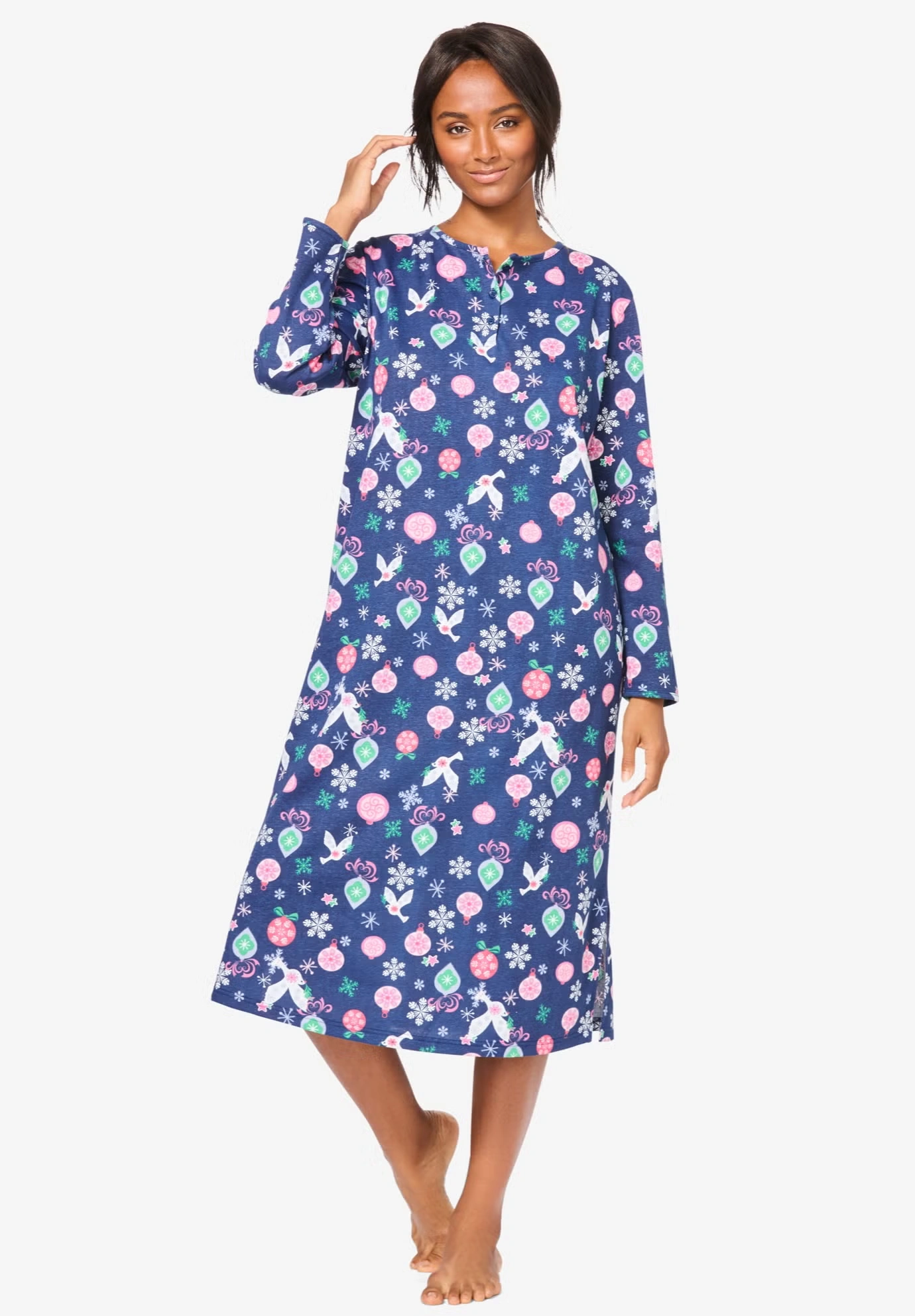 Long-Sleeve Henley Print Sleepshirt