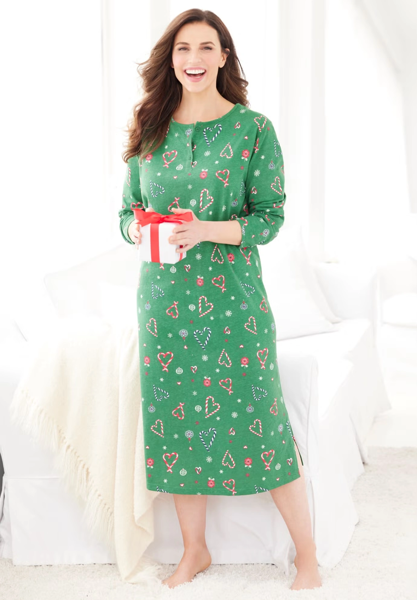 Long-Sleeve Henley Print Sleepshirt