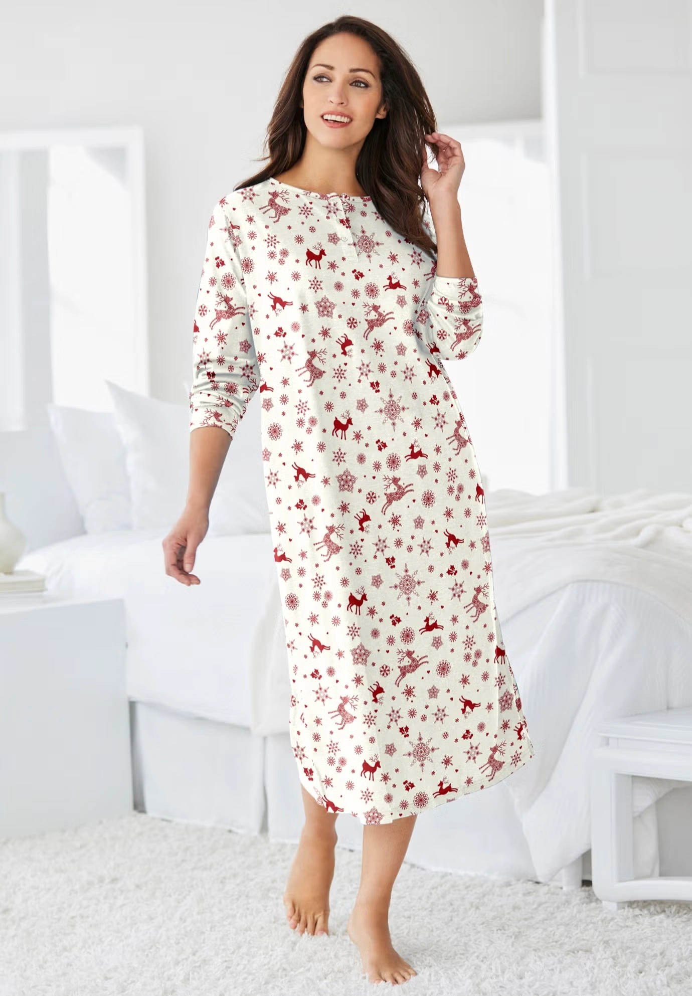 Long-Sleeve Henley Print Sleepshirt