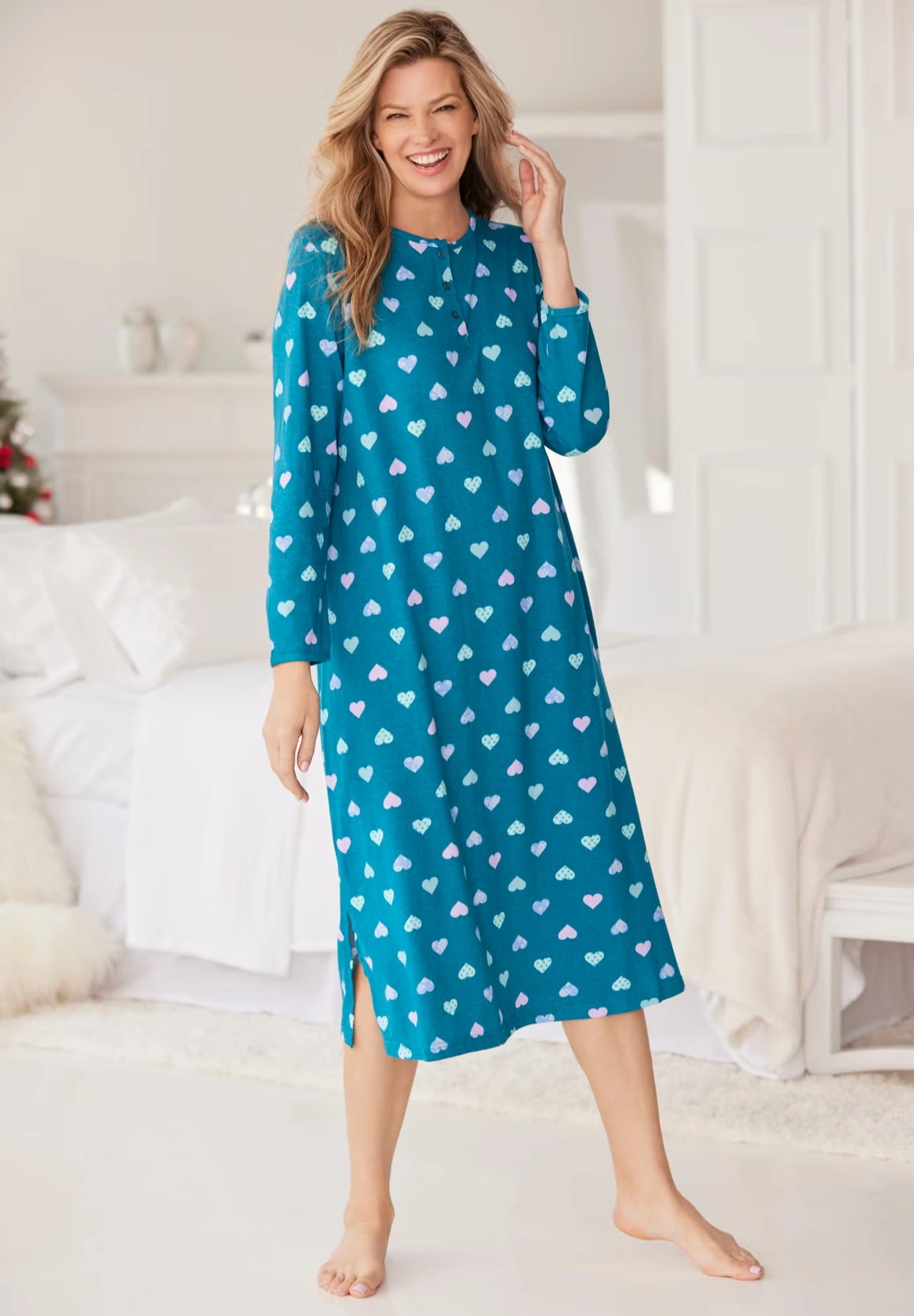 Long-Sleeve Henley Print Sleepshirt