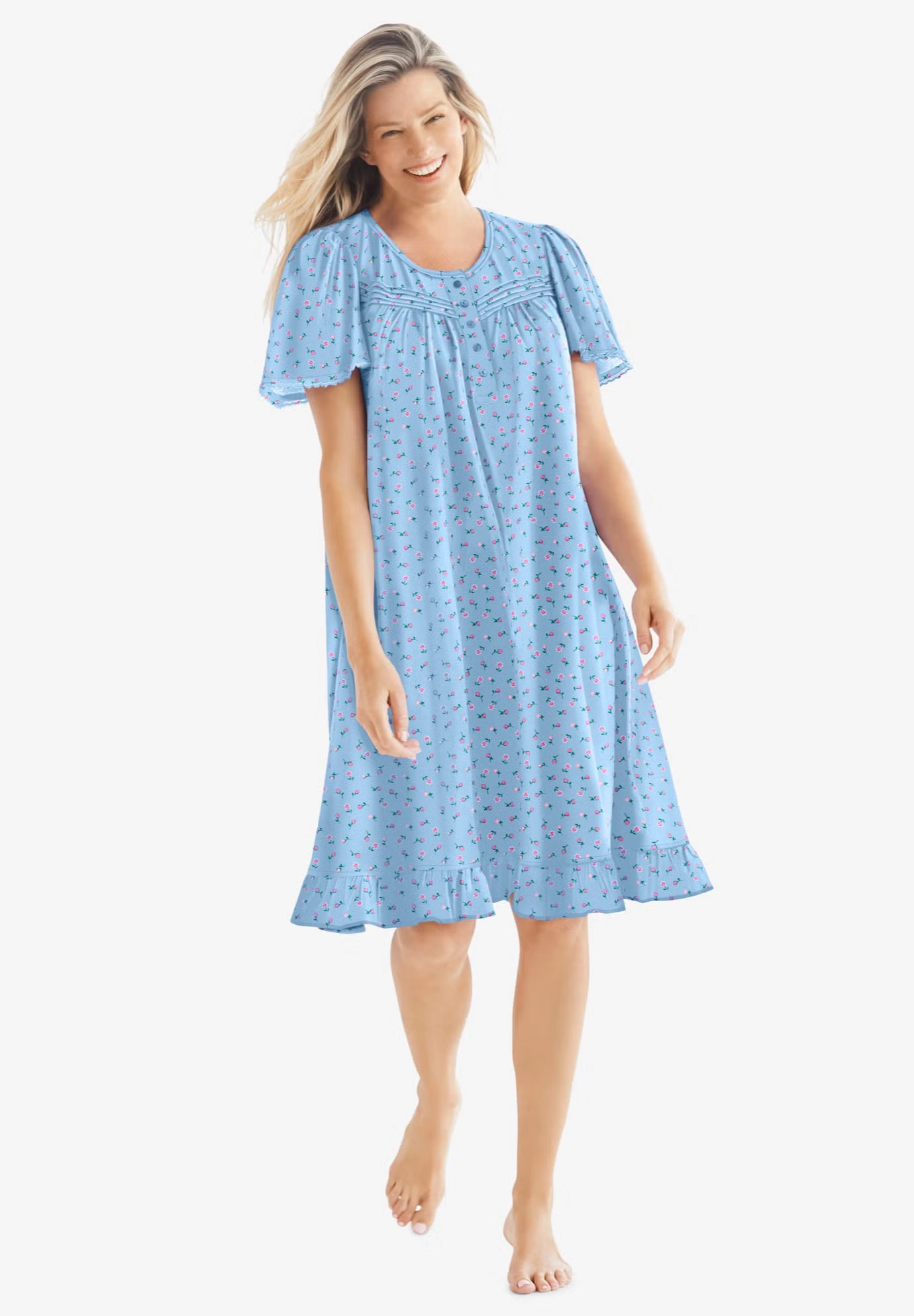 Short Floral Print Cotton Gown