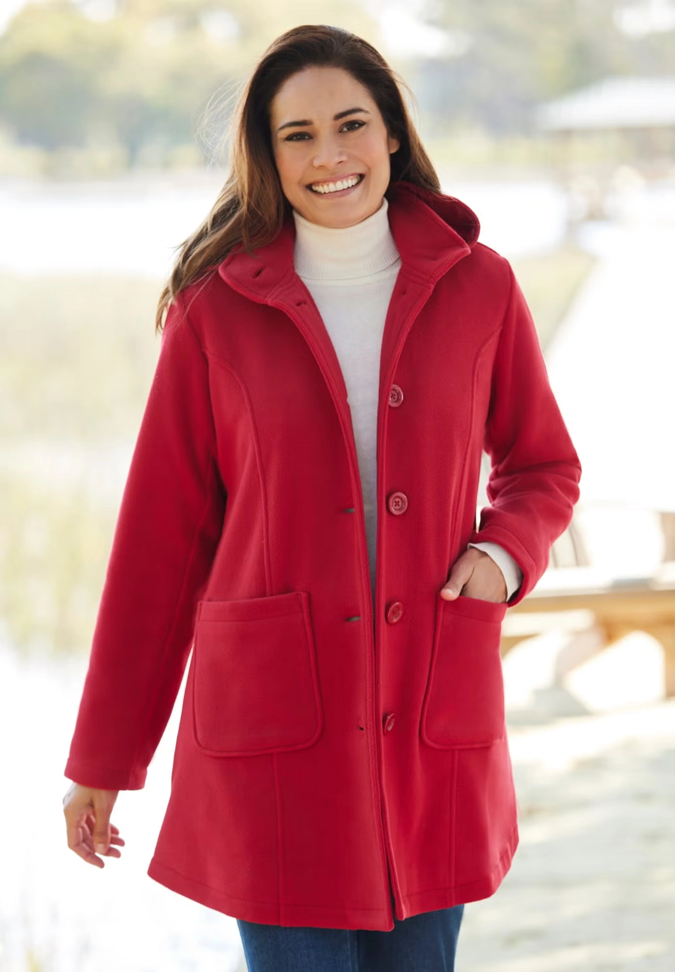 Hooded A-Line Fleece Coat