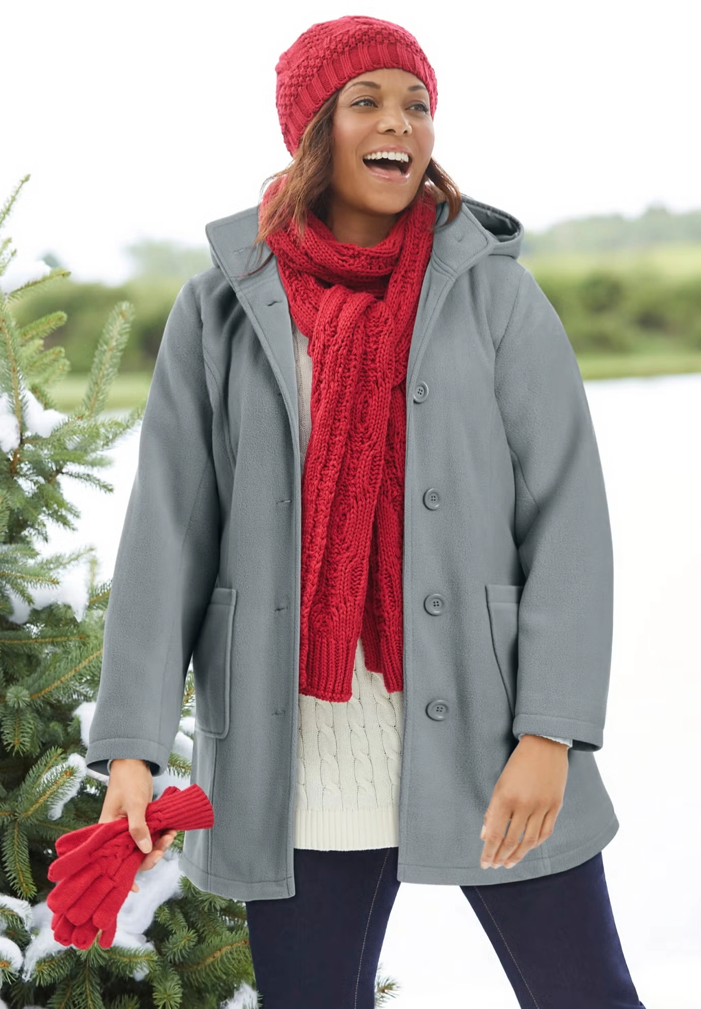 Hooded A-Line Fleece Coat 5 Hooded A-Line Fleece Coat