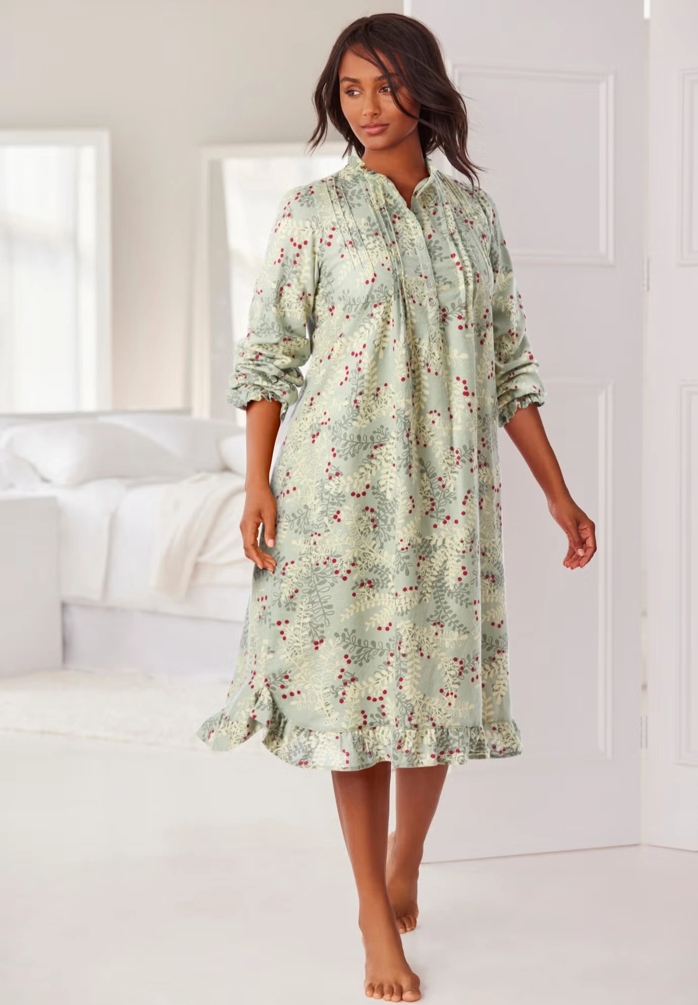 Cotton Flannel Print Short Gown 5 Cotton Flannel Print Short Gown