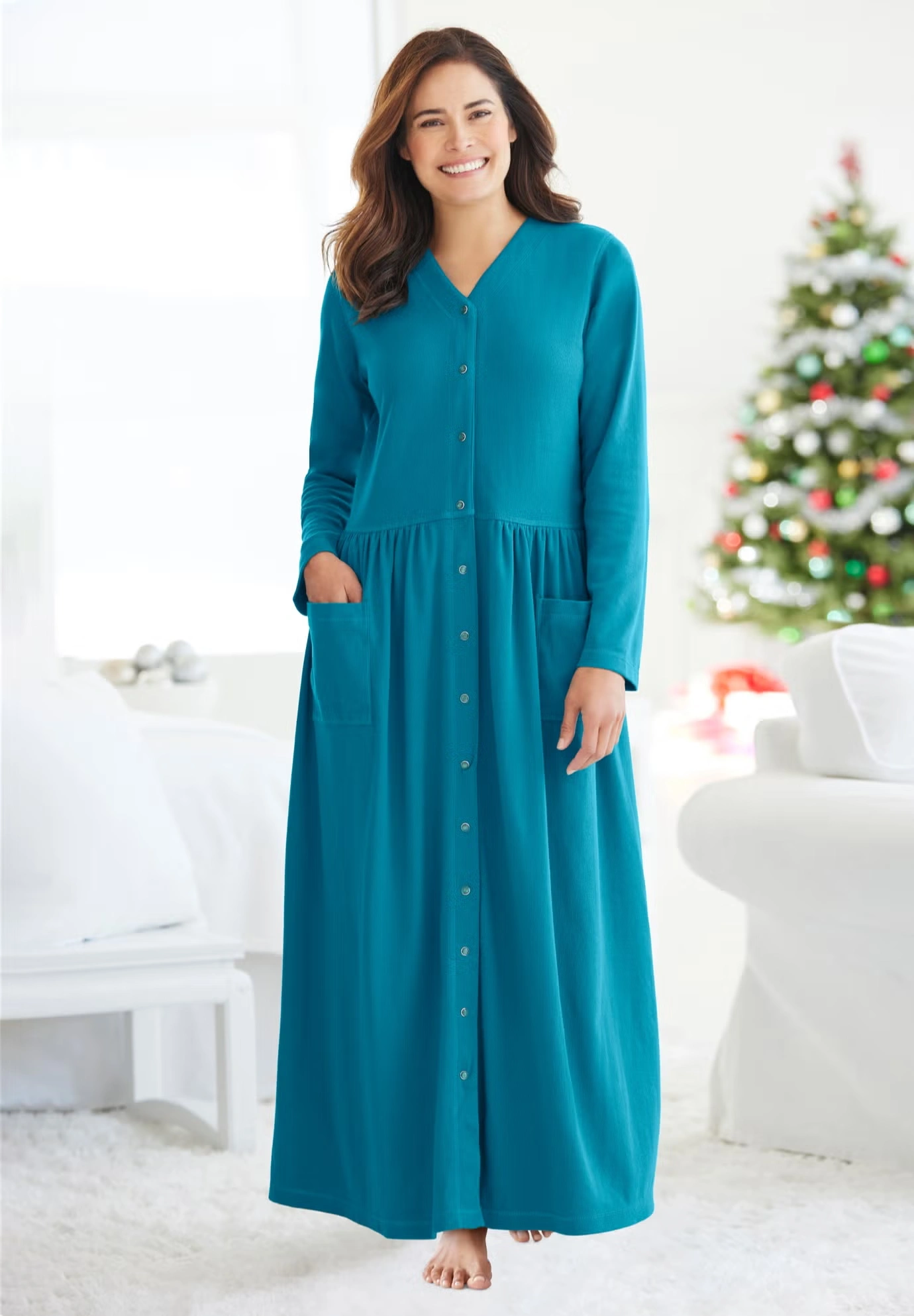 Long Snap-Front Knit Lounger