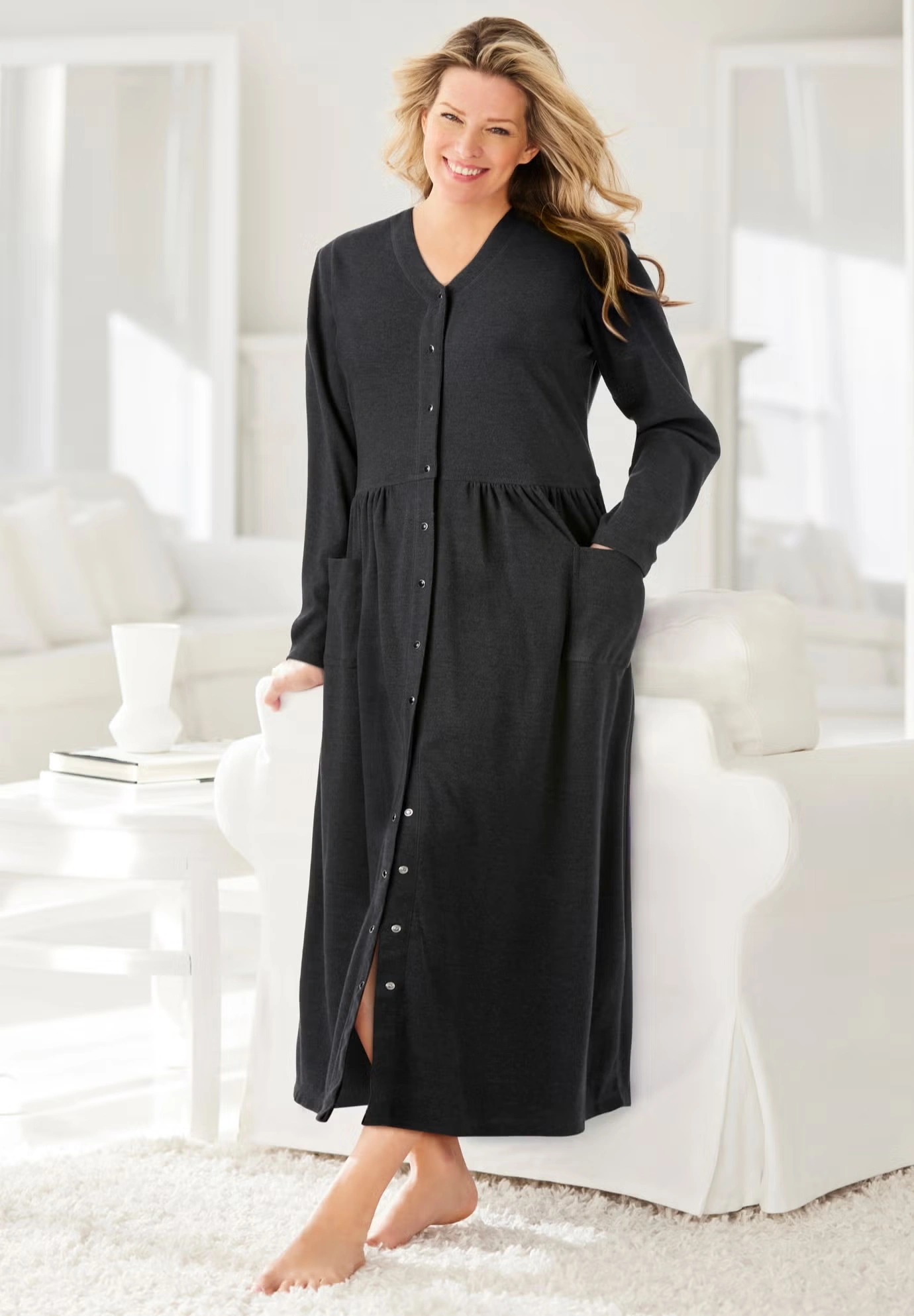 Long Snap-Front Knit Lounger 4 Long Snap-Front Knit Lounger